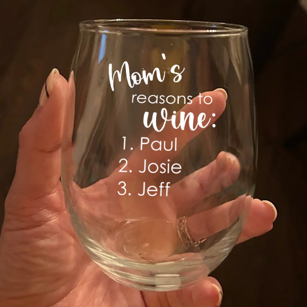 Custom Name Mom's Reasons to Wine Glass - Personalized Gift for Family LM32 899629 - Image 2
