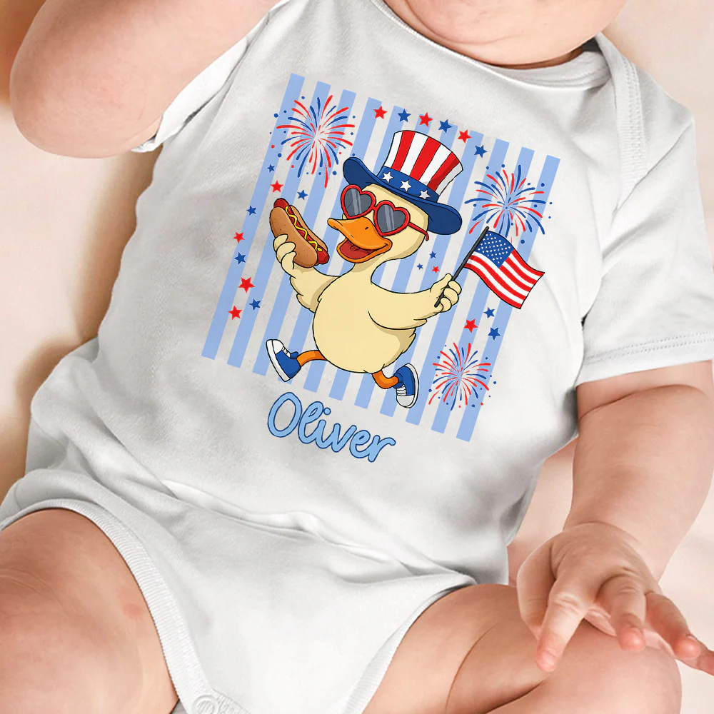 Custom Name Patriotic Duck 4th Of July Baby Onesie - Independence Day Outfit for Baby LM32 669215 - Image 4
