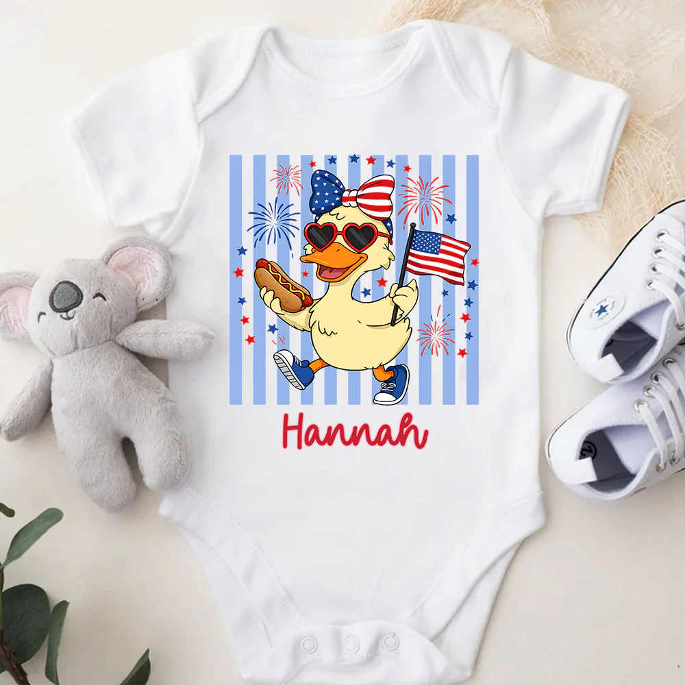 Custom Name Patriotic Duck 4th Of July Baby Onesie - Independence Day Outfit for Baby LM32 669215 - Image 5