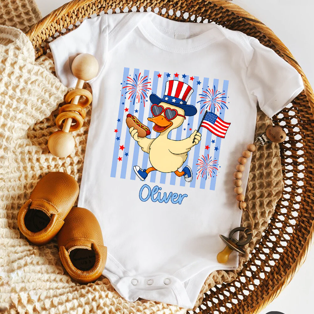 Custom Name Patriotic Duck 4th Of July Baby Onesie - Independence Day Outfit for Baby LM32 669215 - Image 6