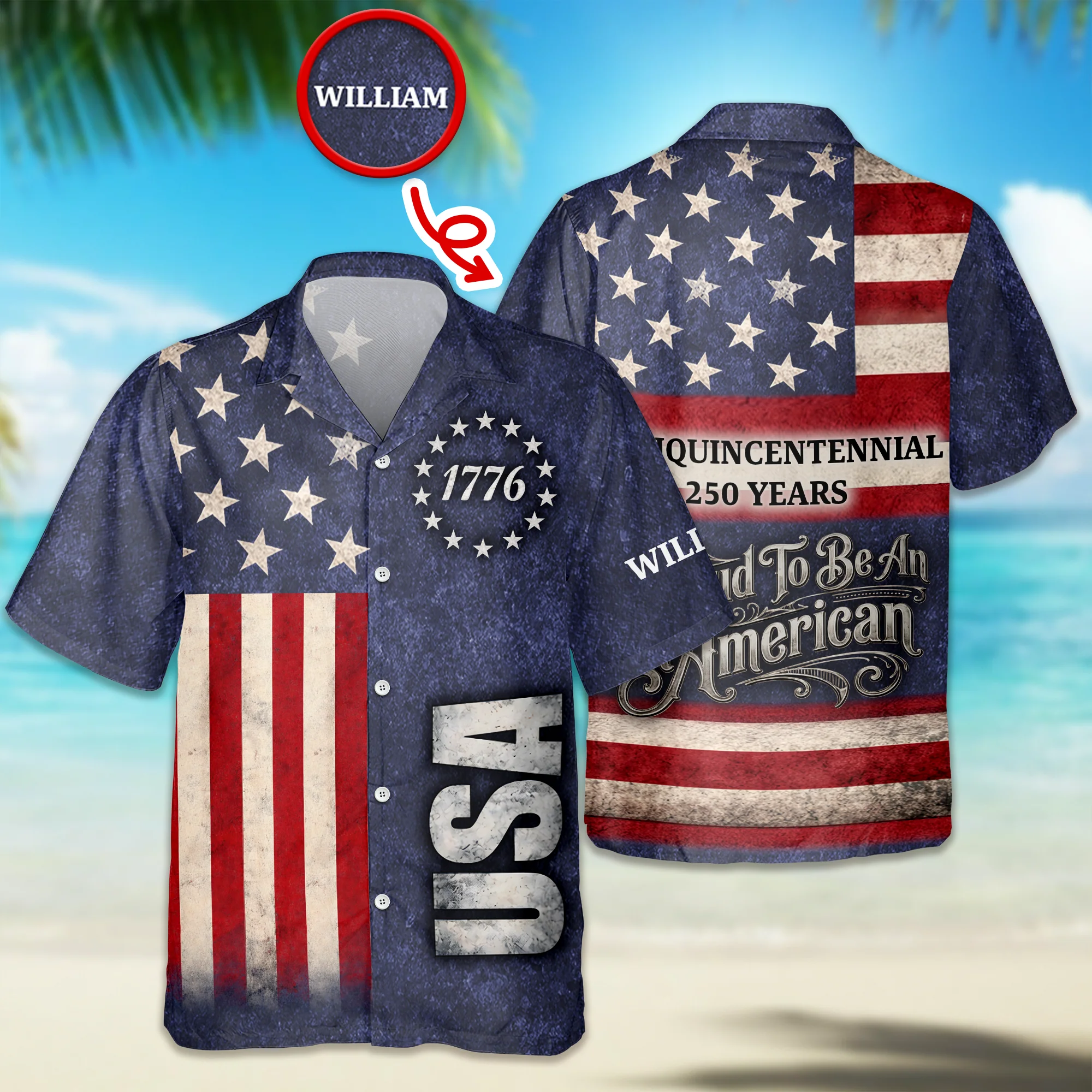 Custom Name Proud To Be An American Semiquincentennial 250 Years Hawaii Shirt HO82 902176 - Image 6