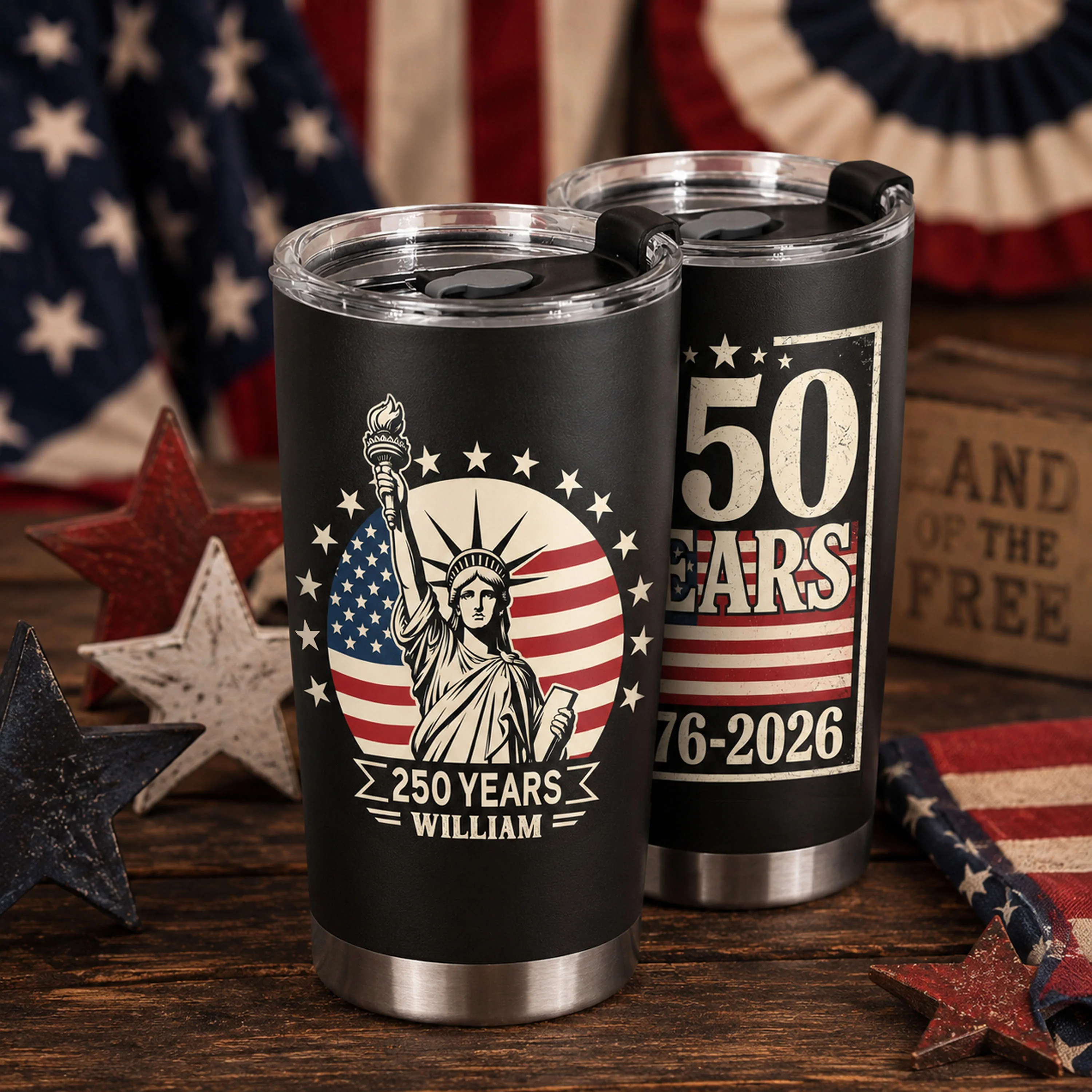 Custom Name Statue of Liberty 250 Years America Anniversary 1776-2026 Fat Tumbler LM32 669357 - Image 4