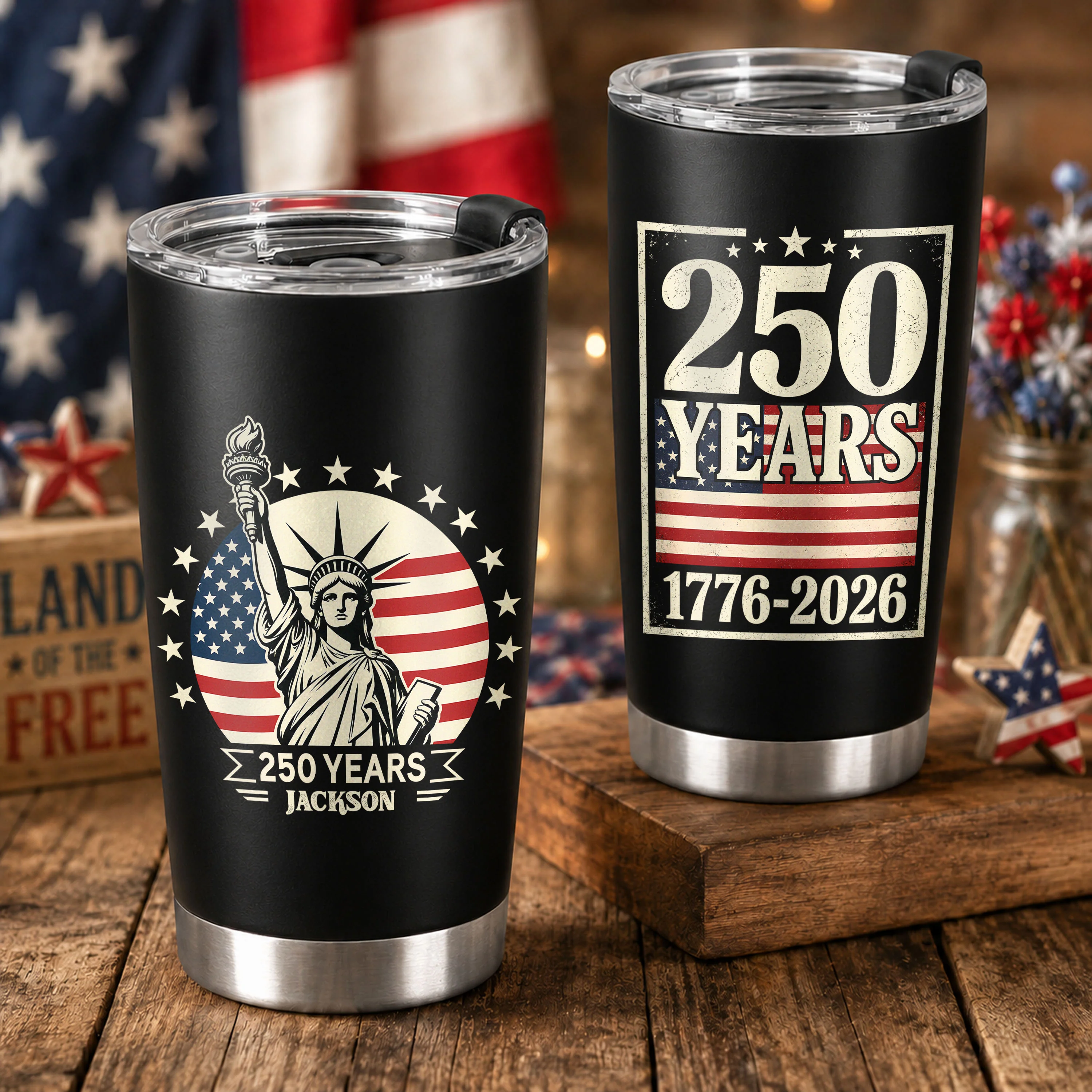 Custom Name Statue of Liberty 250 Years America Anniversary 1776-2026 Fat Tumbler LM32 669357 - Image 5