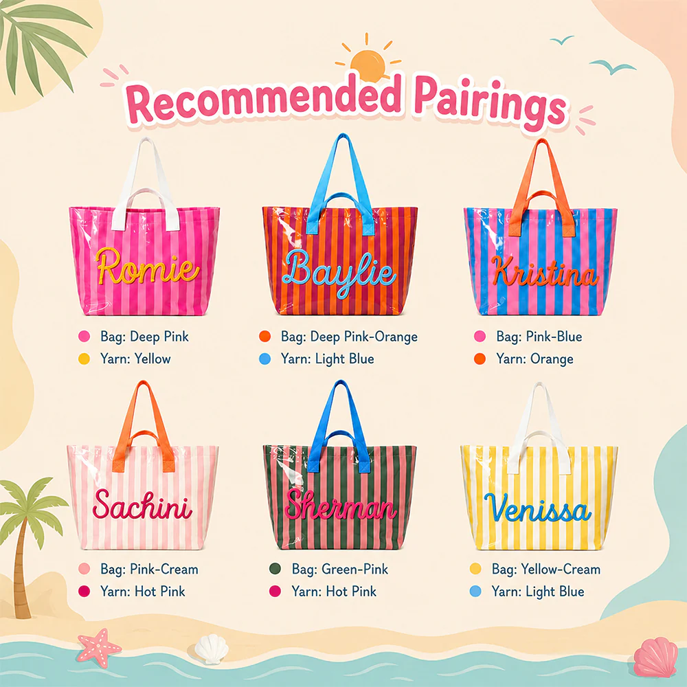 Custom Name Striped PVC Beach Tote Bag Personalized Summer Gift CH07 911862 - Image 3