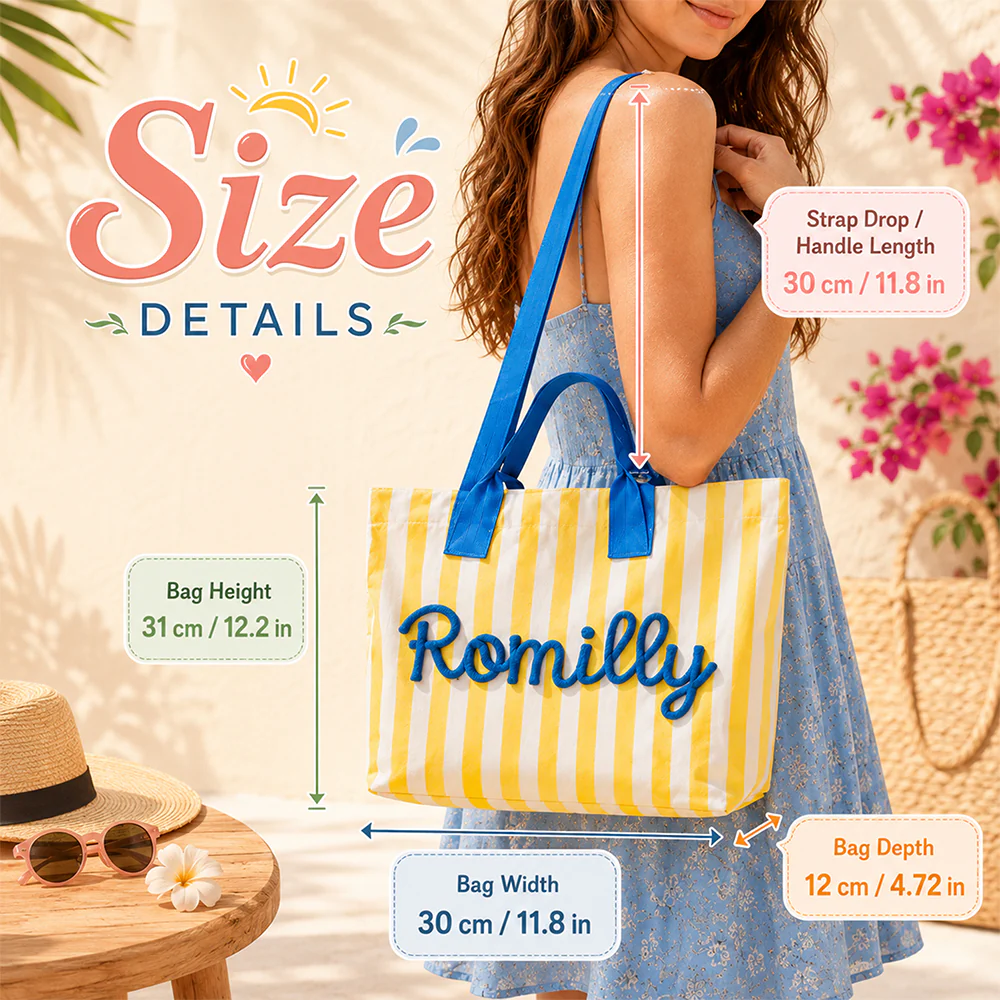 Custom Name Striped PVC Beach Tote Bag Personalized Summer Gift CH07 911862 - Image 7
