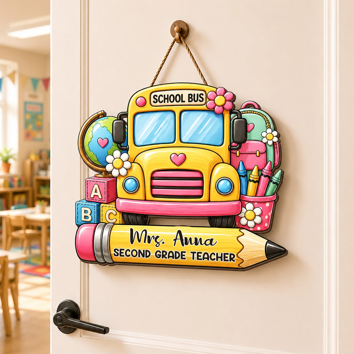Custom Name Teacher School Bus Door Sign - Personalized Classroom Decor CH07 180050 - Image 3