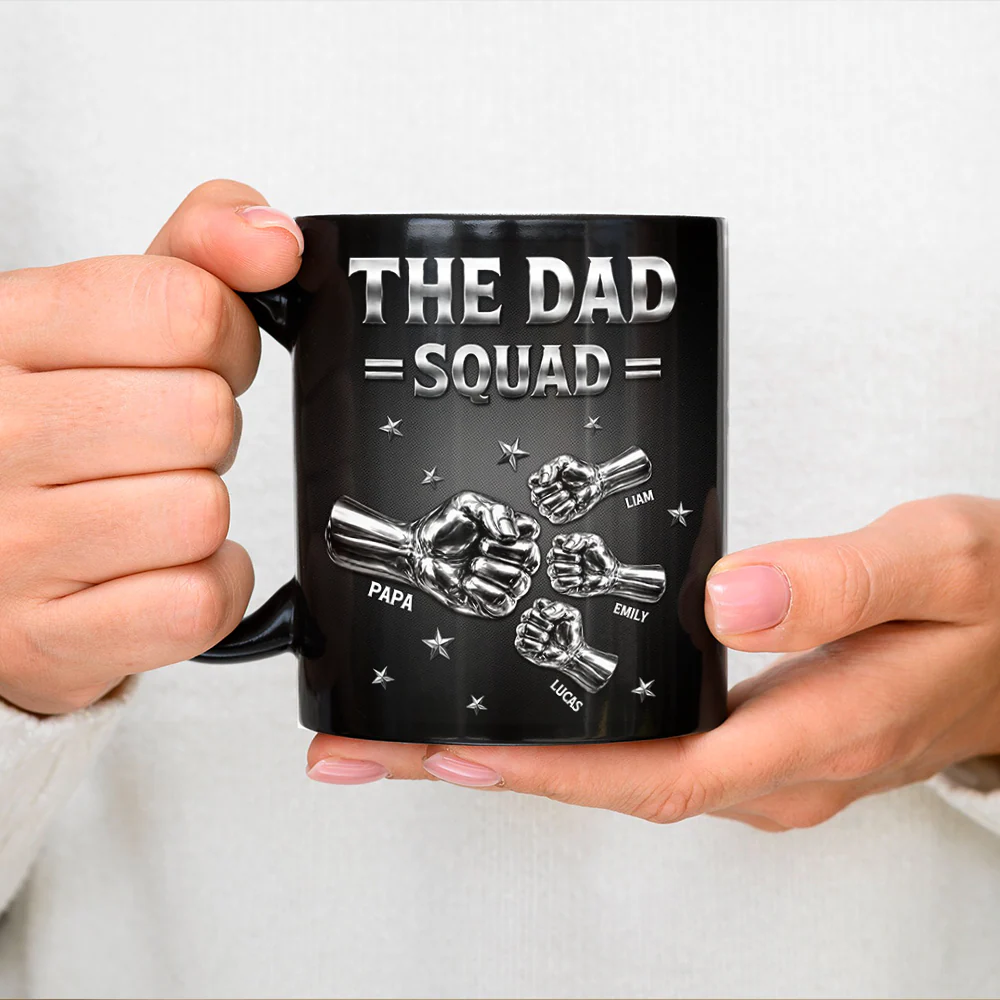 Custom Name The Dad Squad Fist Bump Black Mug - Personalized Father’s Day Gift HO82 902604 - Image 5