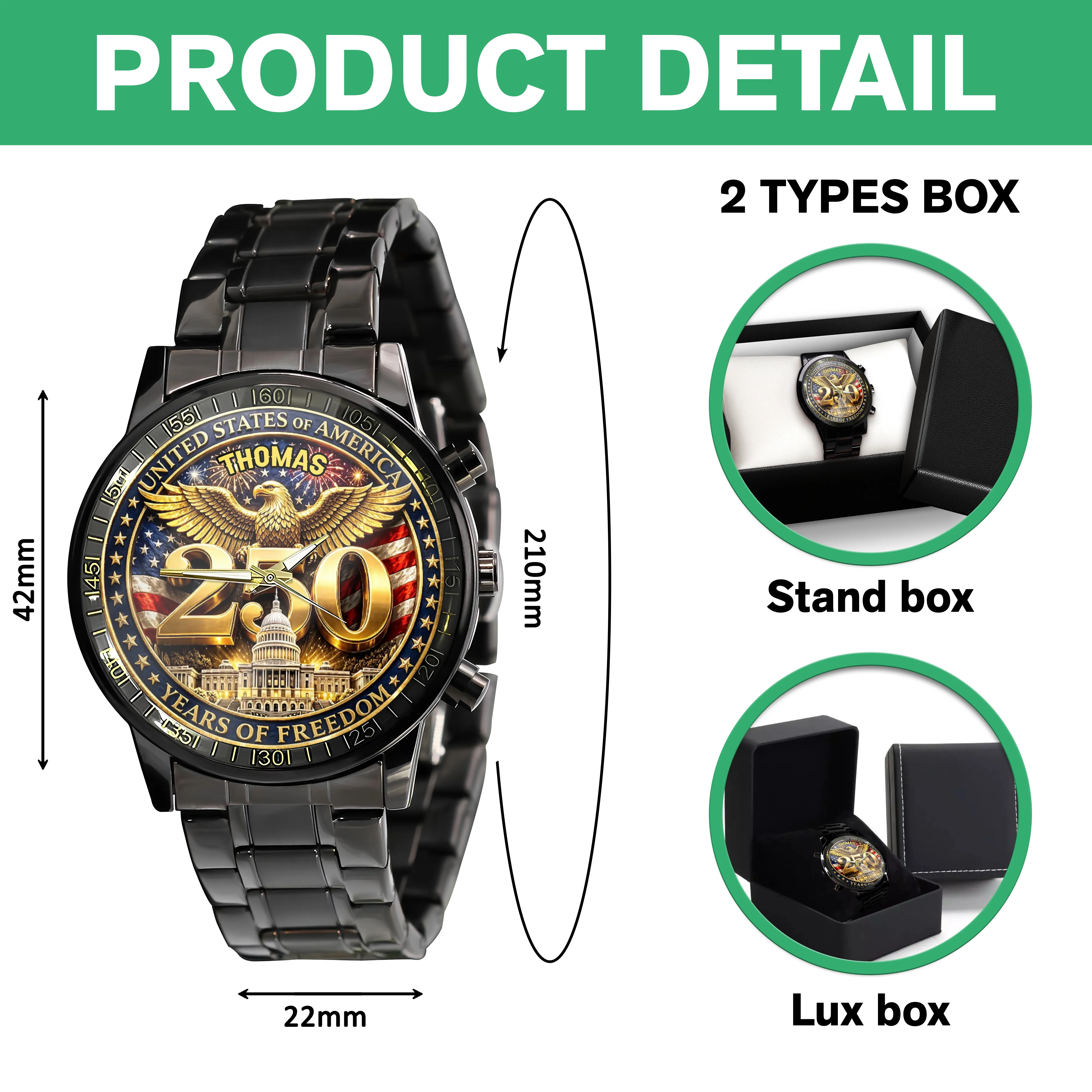 Custom Name United States Of America 1776-2026 Patriotic Eagle Wrist Watch CH07 911168 - Image 6