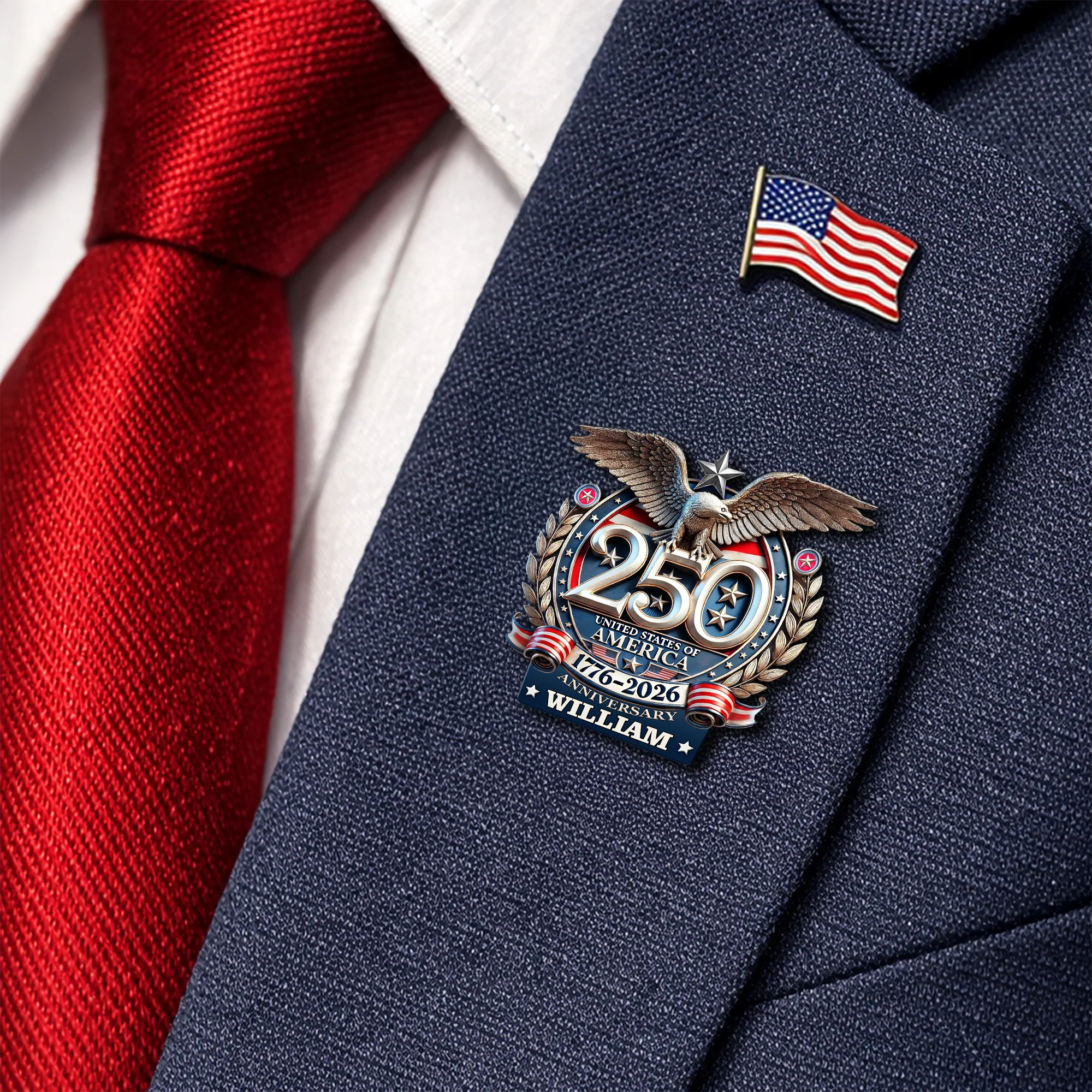 Custom Name United States Of America 250th Anniversary 1776-2026 Eagle Stainless Steel Metal Pin LM32 899523