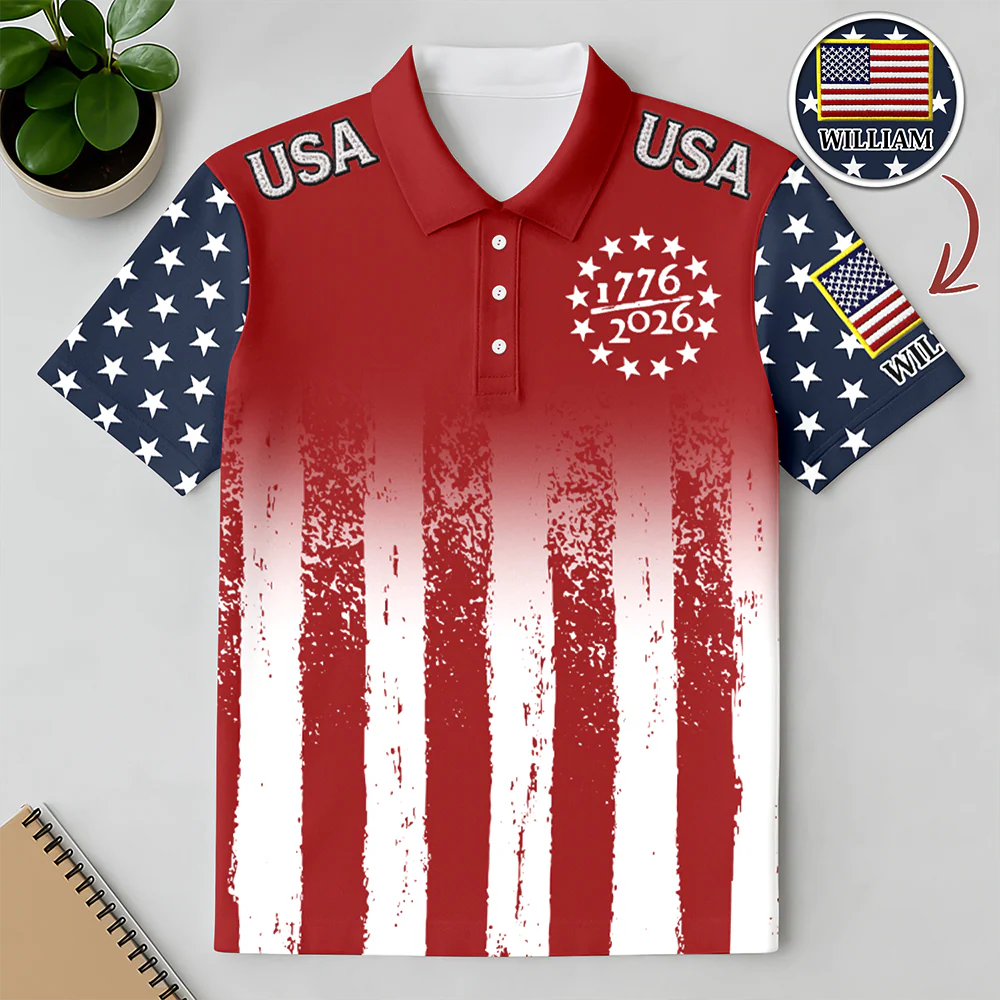 Custom Name USA 250 Years of Independence 1776–2026 American Flag Patriotic Polo Shirt HO82 902024 - Image 4