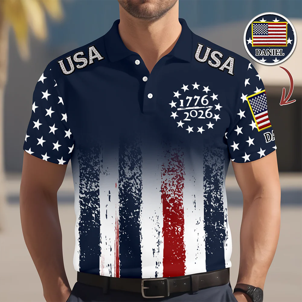 Custom Name USA 250 Years of Independence 1776–2026 American Flag Patriotic Polo Shirt HO82 902024 - Image 5