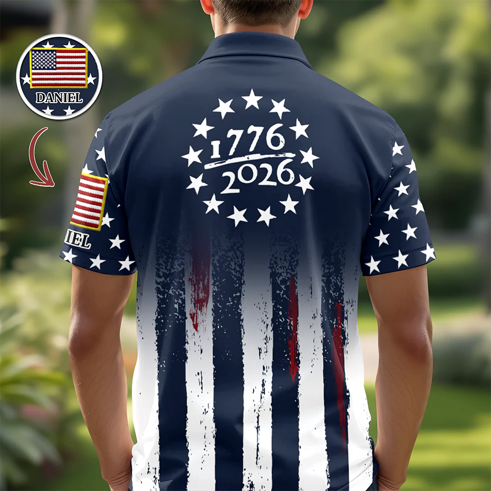 Custom Name USA 250 Years of Independence 1776–2026 American Flag Patriotic Polo Shirt HO82 902024 - Image 6