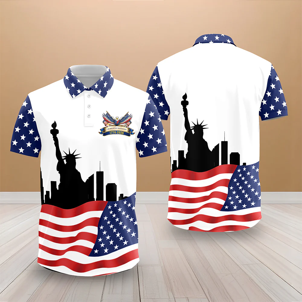 Custom Name USA 250th Anniversary American Flag Polo Shirt - Patriotic 1776–2026 Polo Gift for 4th of July LM32 899705 - Image 3