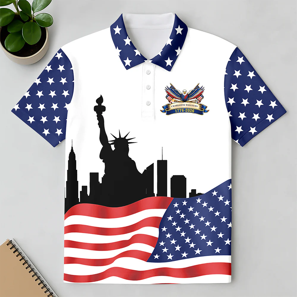 Custom Name USA 250th Anniversary American Flag Polo Shirt - Patriotic 1776–2026 Polo Gift for 4th of July LM32 899705 - Image 4