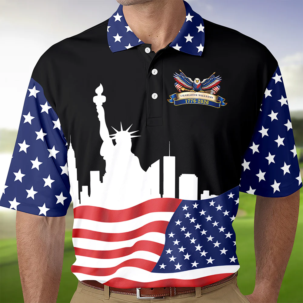 Custom Name USA 250th Anniversary American Flag Polo Shirt - Patriotic 1776–2026 Polo Gift for 4th of July LM32 899705 - Image 5