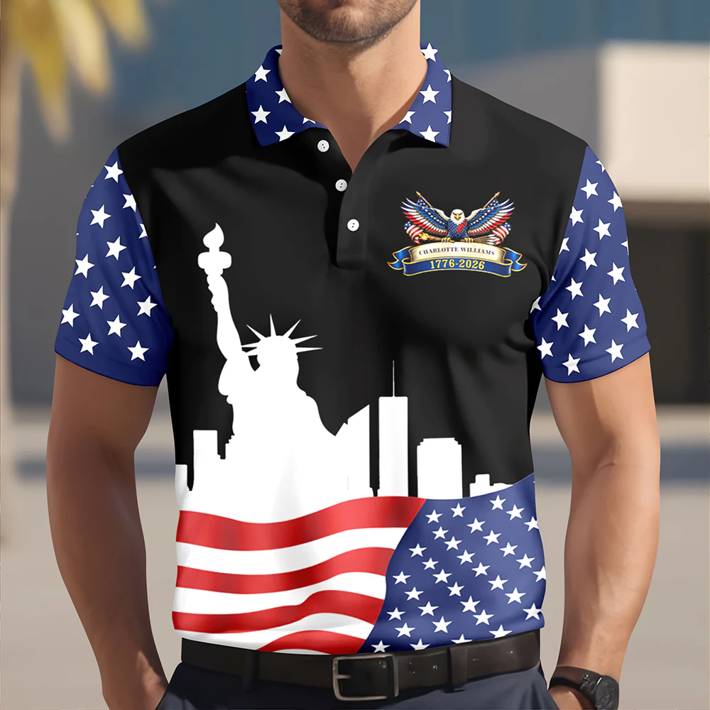 Custom Name USA 250th Anniversary American Flag Polo Shirt - Patriotic 1776–2026 Polo Gift for 4th of July LM32 899705 - Image 7
