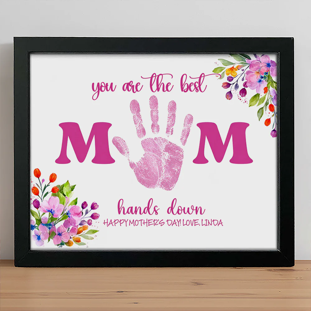 Custom Name You Are The Best Mom Handprint 2-Layered Wooden Plaque With Stand TH10 169011 - Image 2