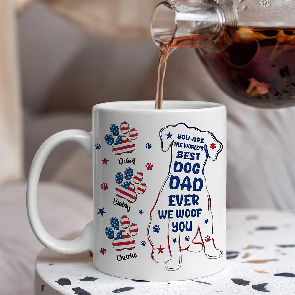 Custom Name You Are The World's Best Dog Dad Ever We Woof You American Flag Paw Mug TH10 170165 - Image 5