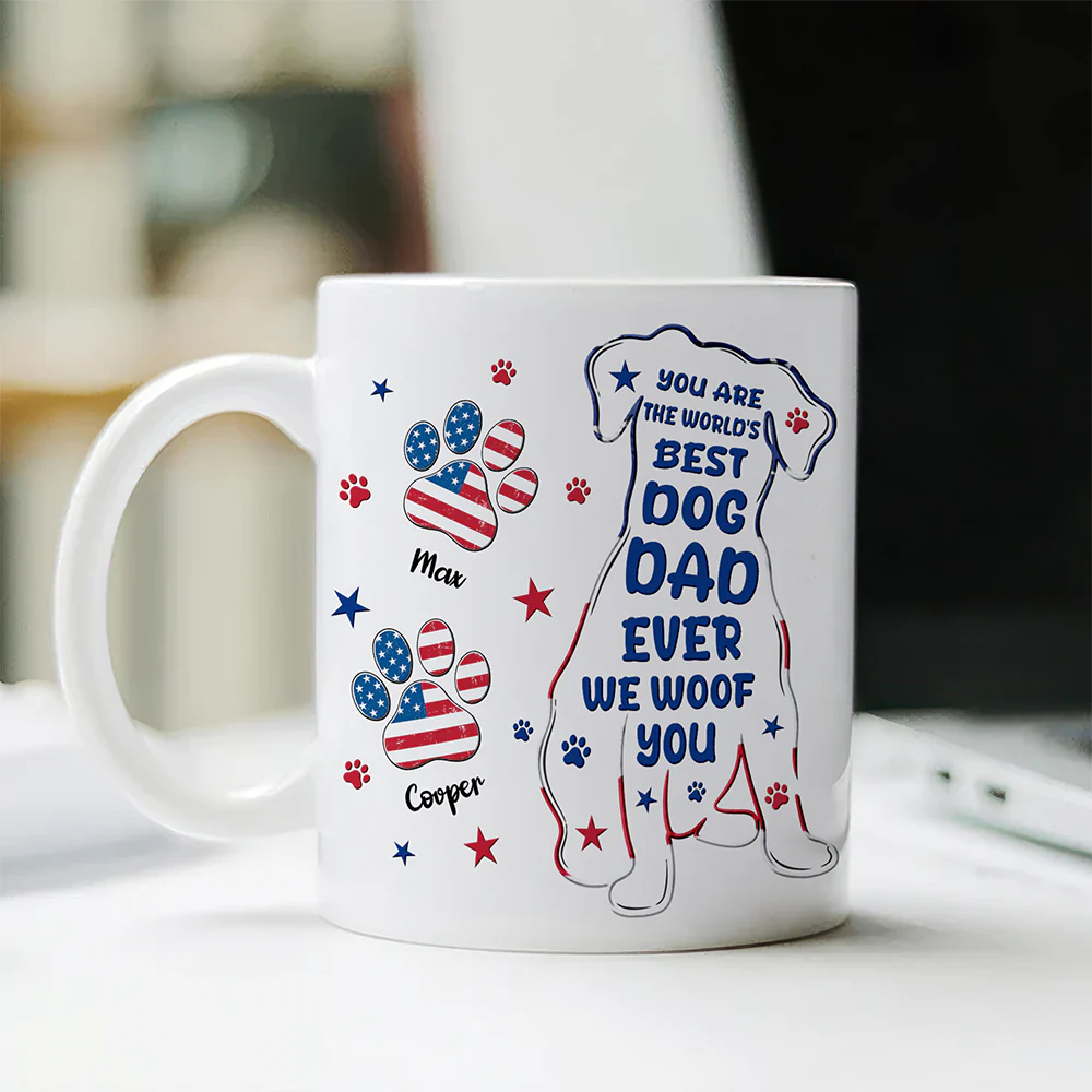 Custom Name You Are The World's Best Dog Dad Ever We Woof You American Flag Paw Mug TH10 170165 - Image 6
