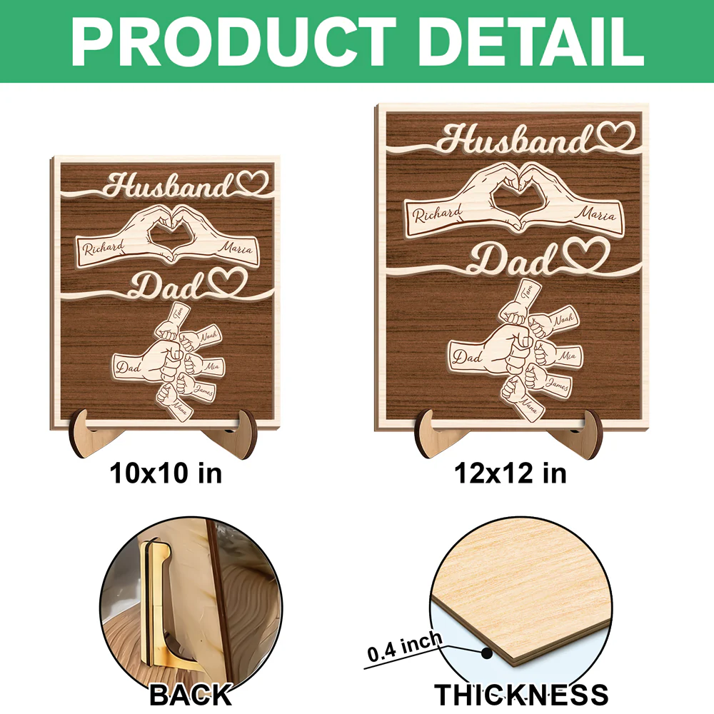 Custom Names Fist Bump Husband, Dad 2-Layered Wooden Plaque With Stand Gift For Dad, Husband HA75 921036 - Image 7