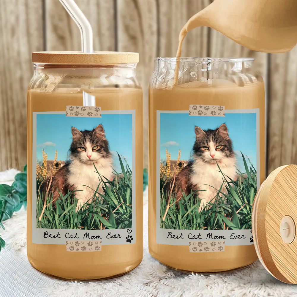 Custom Pet Photo Best Dog Mom Ever Glass Can With Lid Gift for Pet Lovers TH10 169005 - Image 3