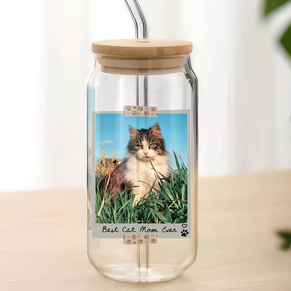 Custom Pet Photo Best Dog Mom Ever Glass Can With Lid Gift for Pet Lovers TH10 169005 - Image 4