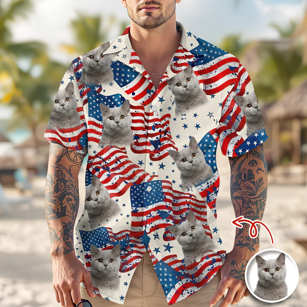 Custom Dog, Cat Photo American Eagle Flag Independence Hawaii Shirt LM32 897919 - Image 2