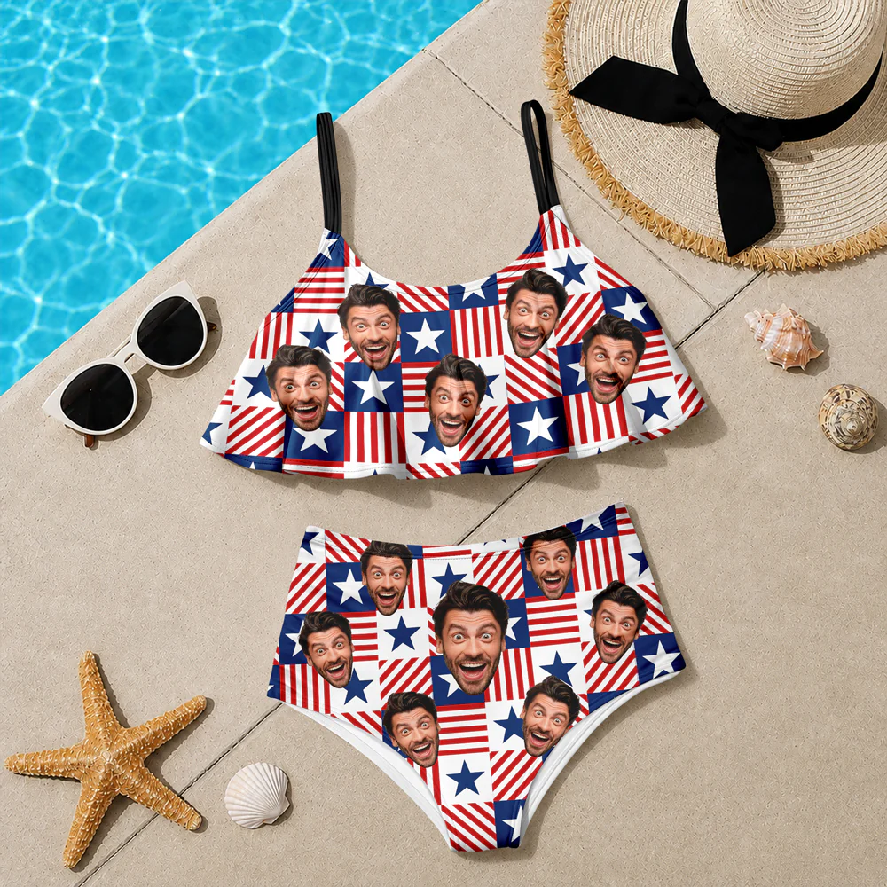 Custom Photo American Flag Bikini Swimsuit Gift for Women LM32 899877 - Image 3