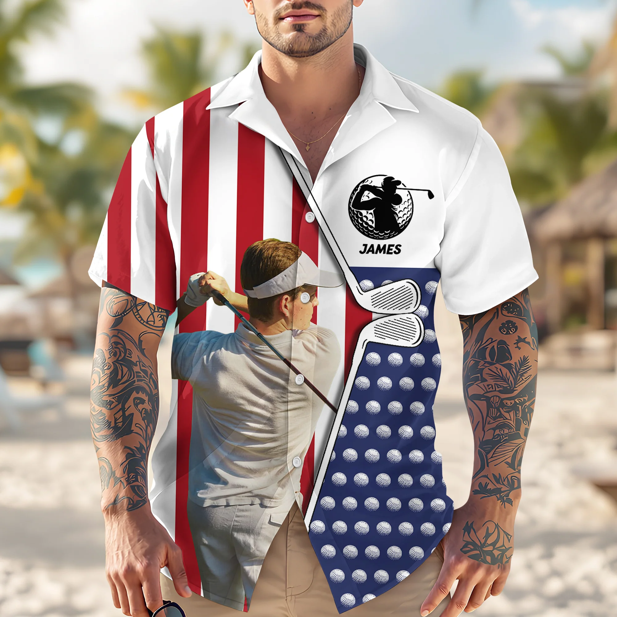 Custom Photo And Name Golf USA Flag Pattern Hawaii Shirt HA75 898756 - Image 2