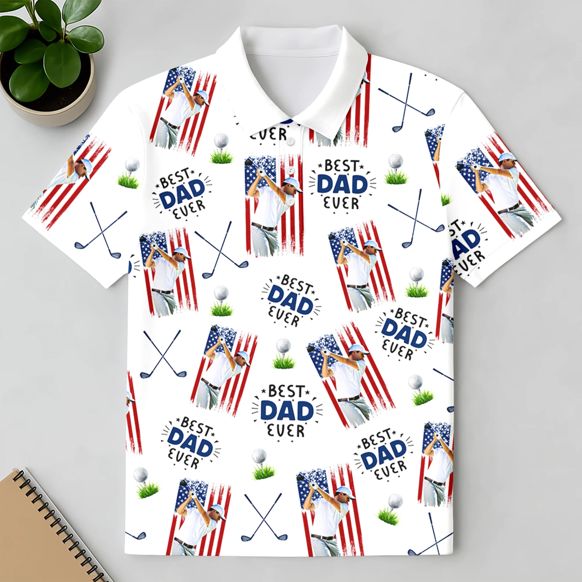 Custom Photo Best Dad Ever American Flag Polo Shirt - Father's Day Gift for Golfer HA75 921112 - Image 2