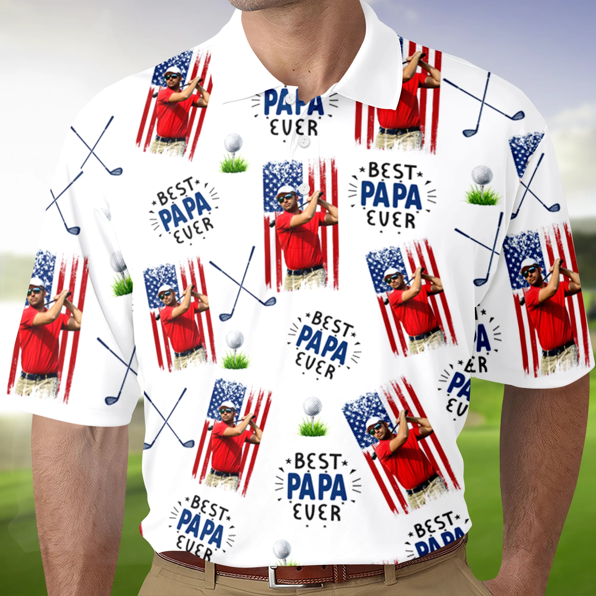 Custom Photo Best Dad Ever American Flag Polo Shirt - Father's Day Gift for Golfer HA75 921112 - Image 3