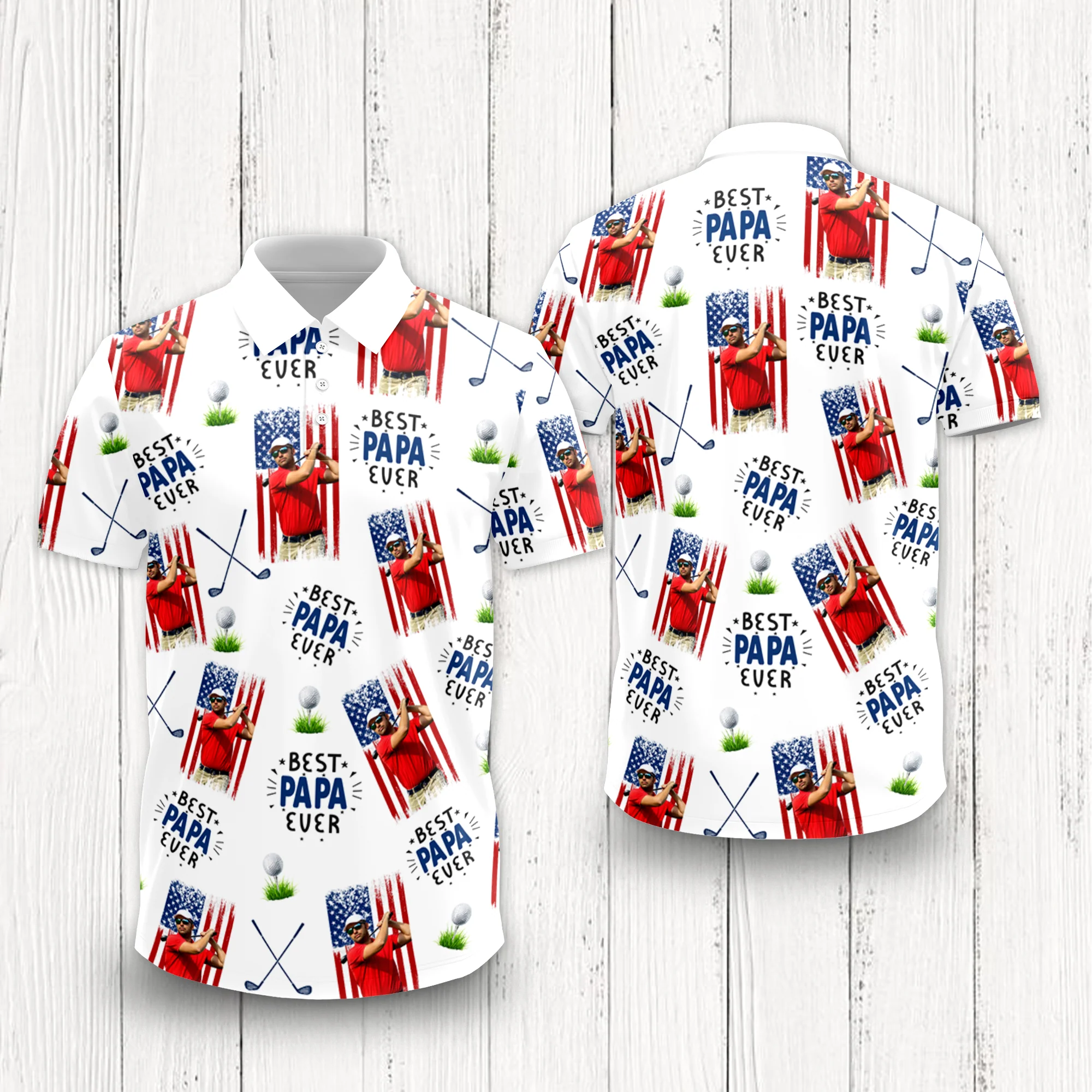 Custom Photo Best Dad Ever American Flag Polo Shirt - Father's Day Gift for Golfer HA75 921112 - Image 4