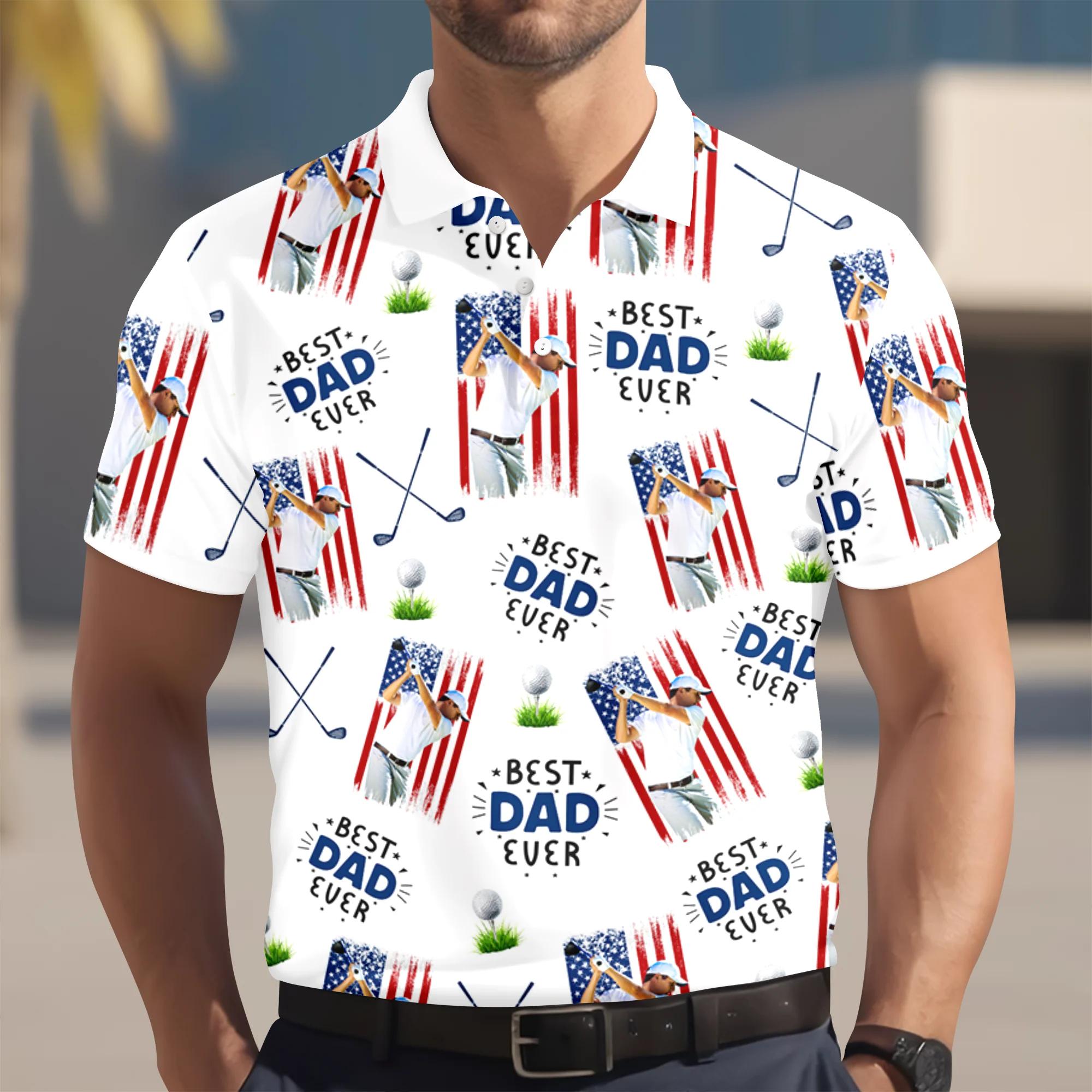 Custom Photo Best Dad Ever American Flag Polo Shirt - Father's Day Gift for Golfer HA75 921112 - Image 7
