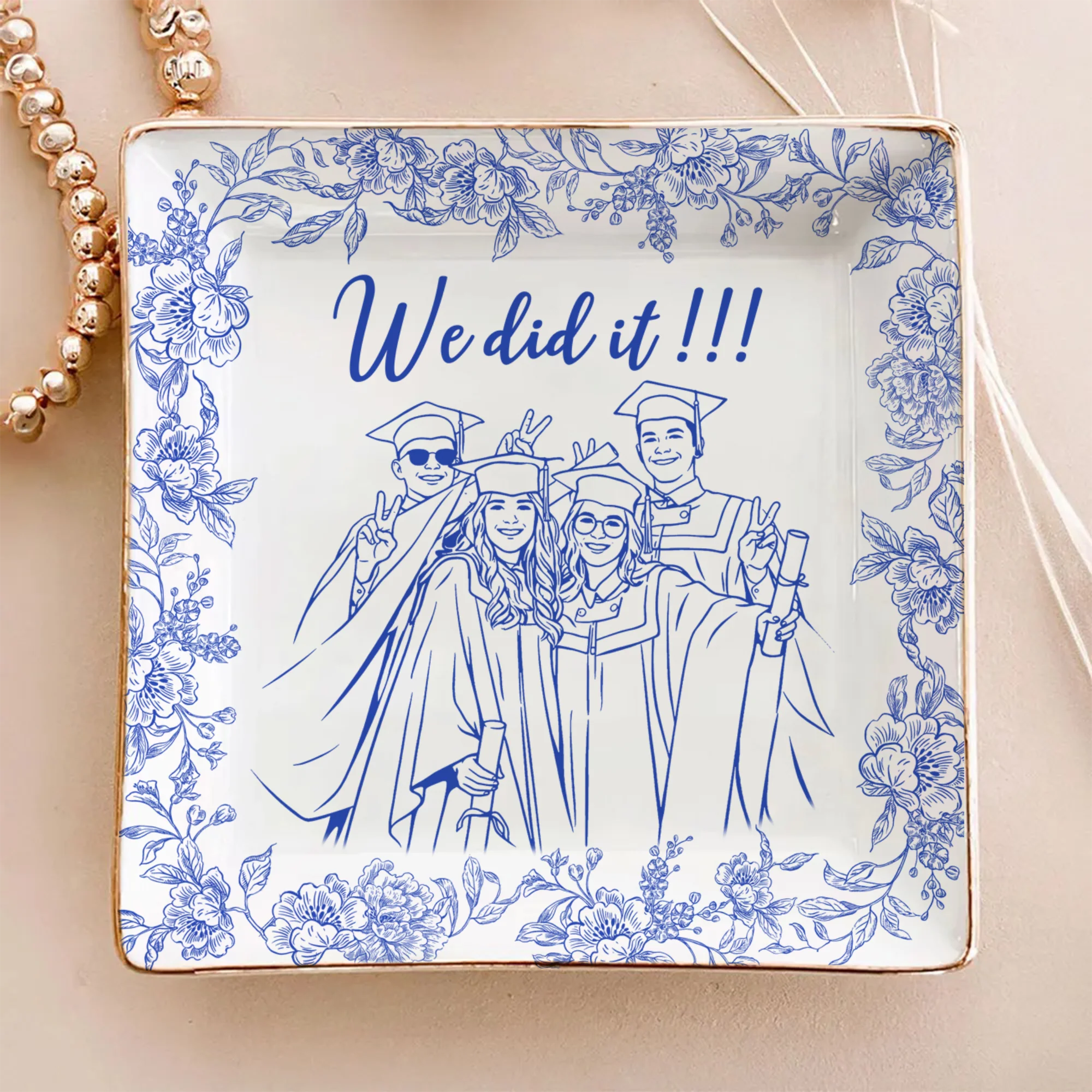 Custom Photo Best Friend Graduation Jewelry Dish, Personalized Toile Trinket Tray HO82 901612 - Image 2