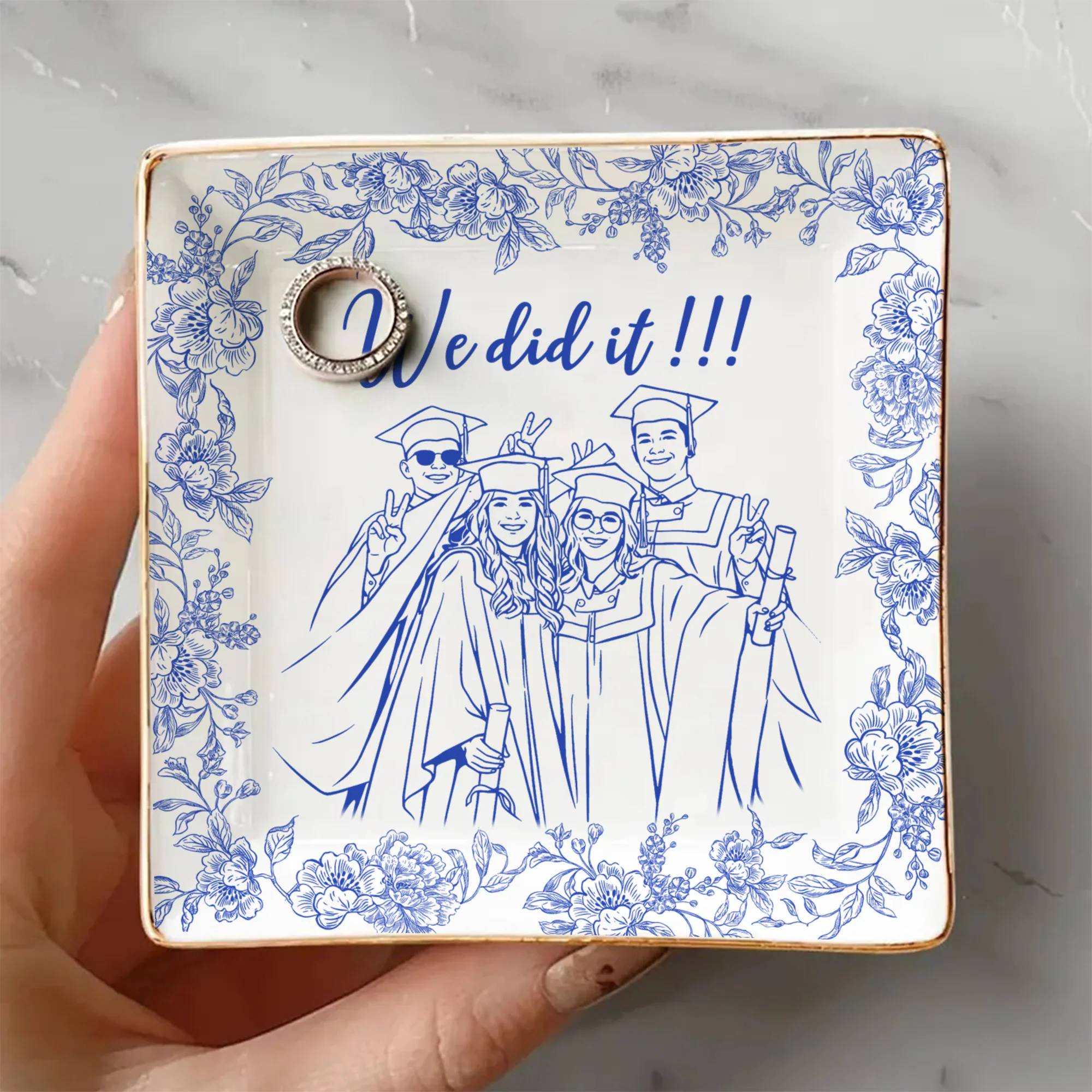 Custom Photo Best Friend Graduation Jewelry Dish, Personalized Toile Trinket Tray HO82 901612 - Image 4