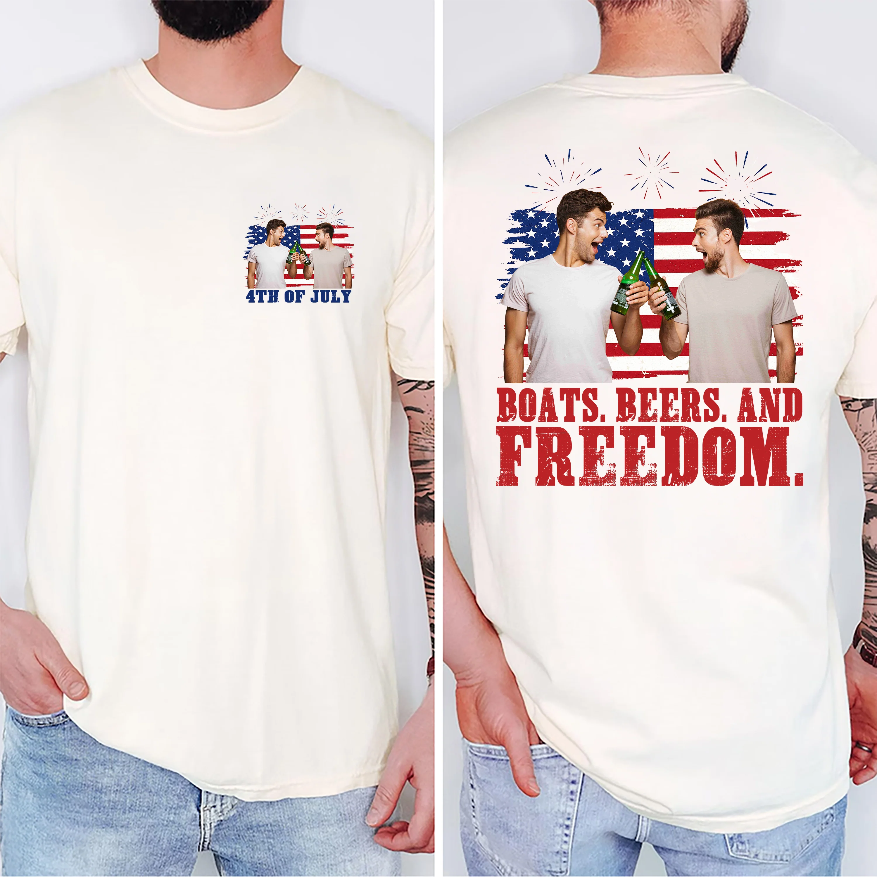 Custom Photo Boats, Hoes and Freedom 4th Of July America Flag Comfort Shirt TH10 170253