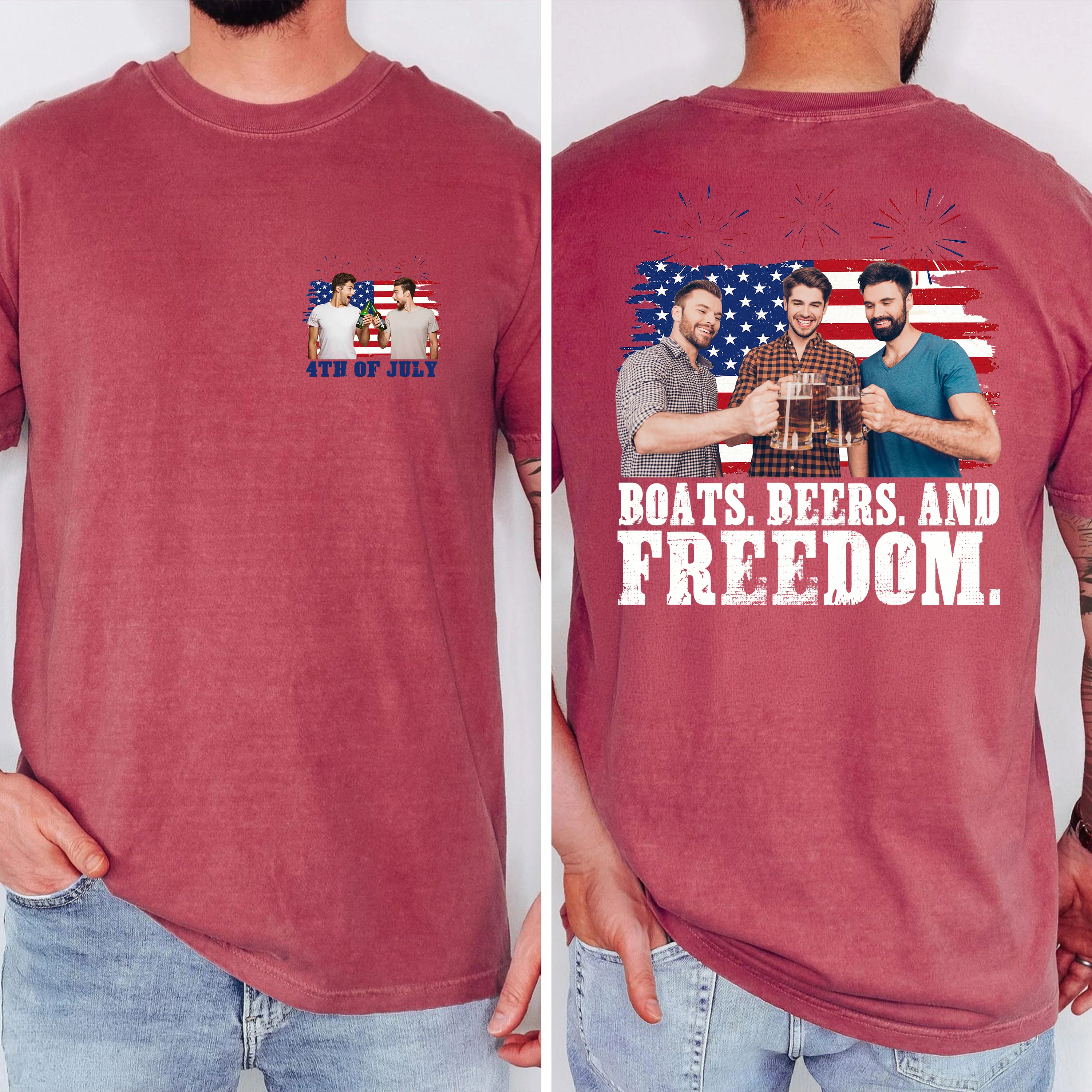 Custom Photo Boats, Hoes and Freedom 4th Of July America Flag Comfort Shirt TH10 170253 - Image 2