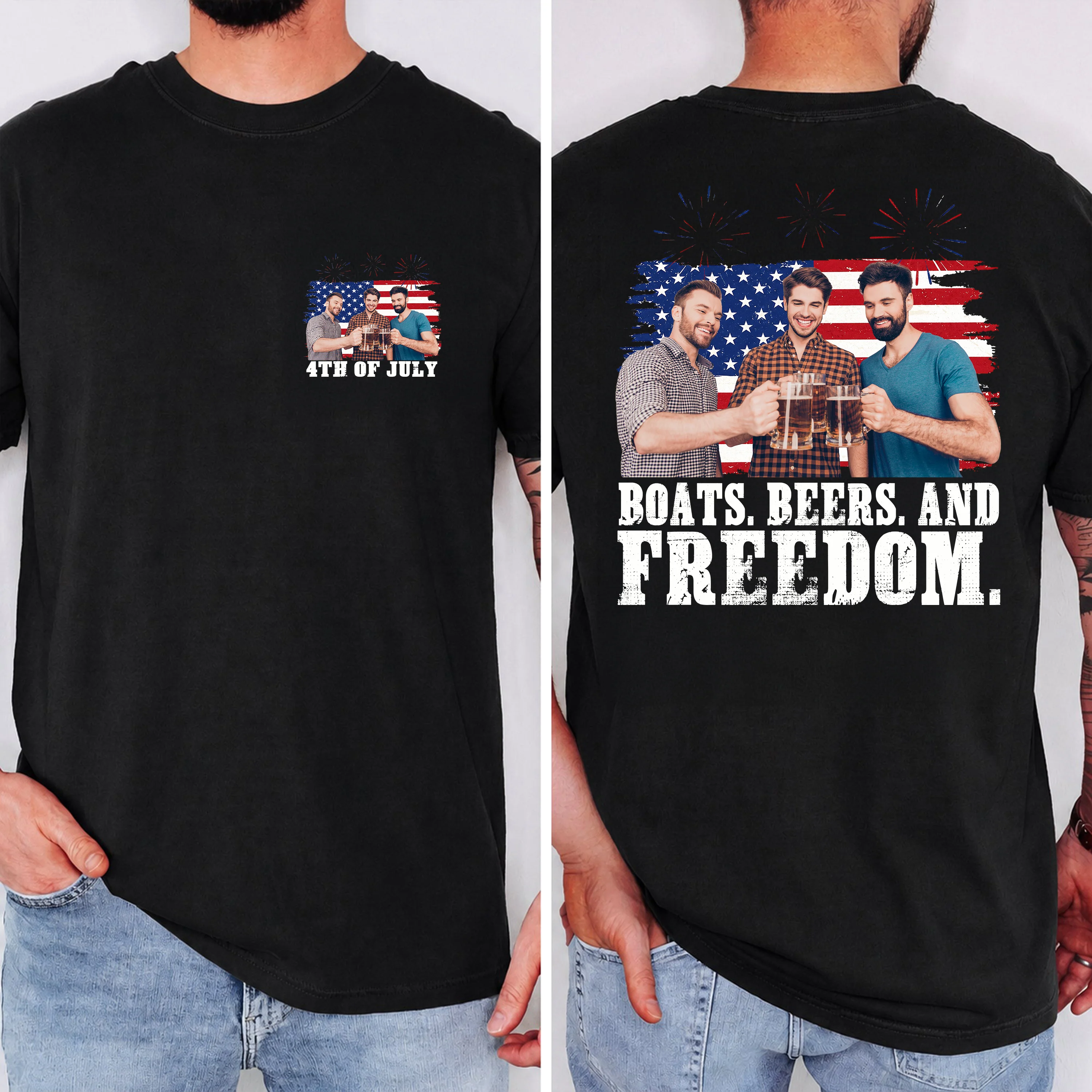 Custom Photo Boats, Hoes and Freedom 4th Of July America Flag Comfort Shirt TH10 170253 - Image 3