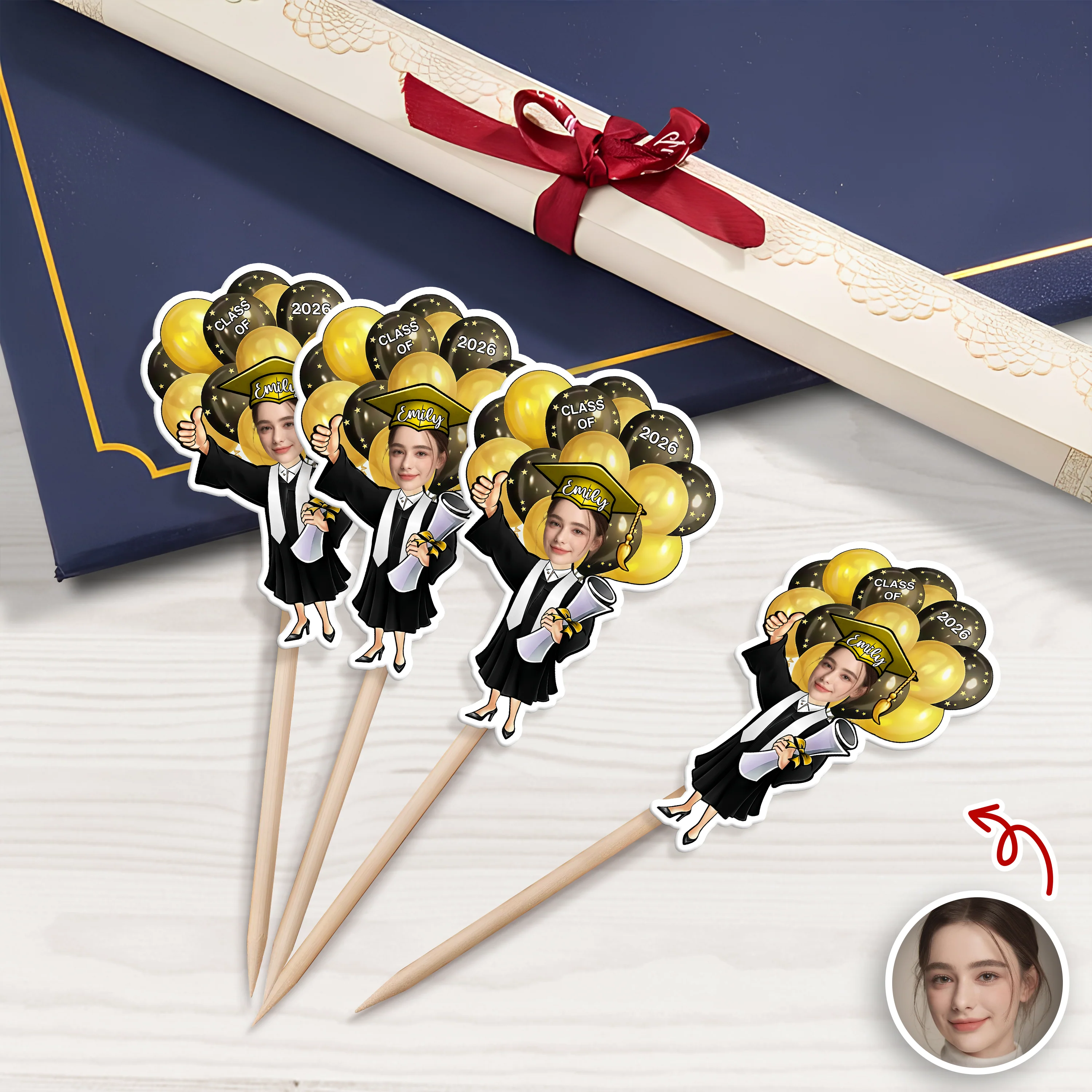 Custom Photo Class of 2026 Balloons Graduation Cupcake Toppers, Personalized Grad Party Decor CH07 910986 - Image 2