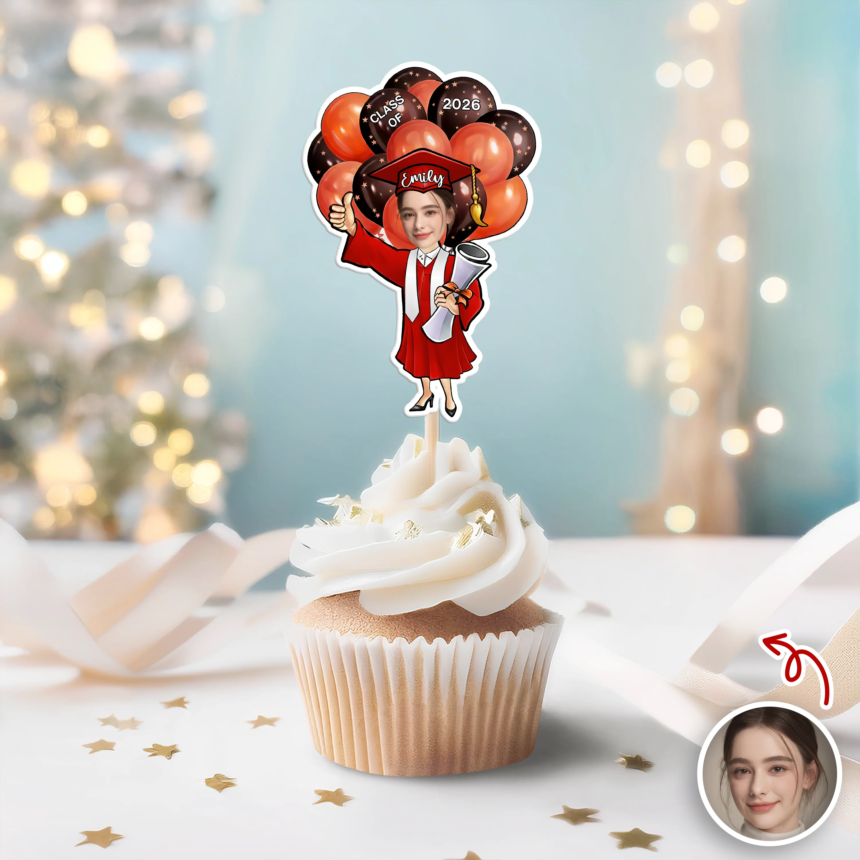 Custom Photo Class of 2026 Balloons Graduation Cupcake Toppers, Personalized Grad Party Decor CH07 910986 - Image 3