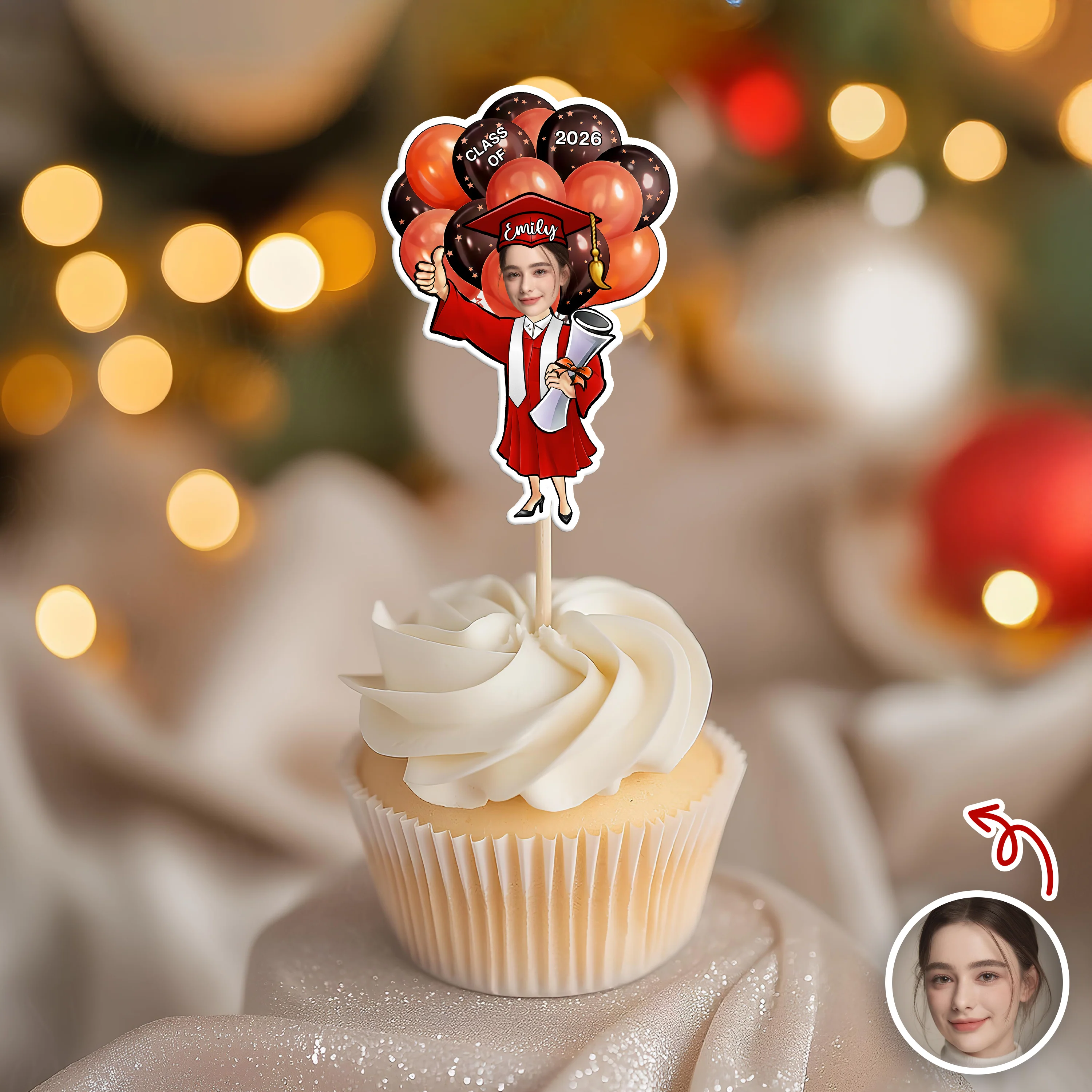 Custom Photo Class of 2026 Balloons Graduation Cupcake Toppers, Personalized Grad Party Decor CH07 910986 - Image 4