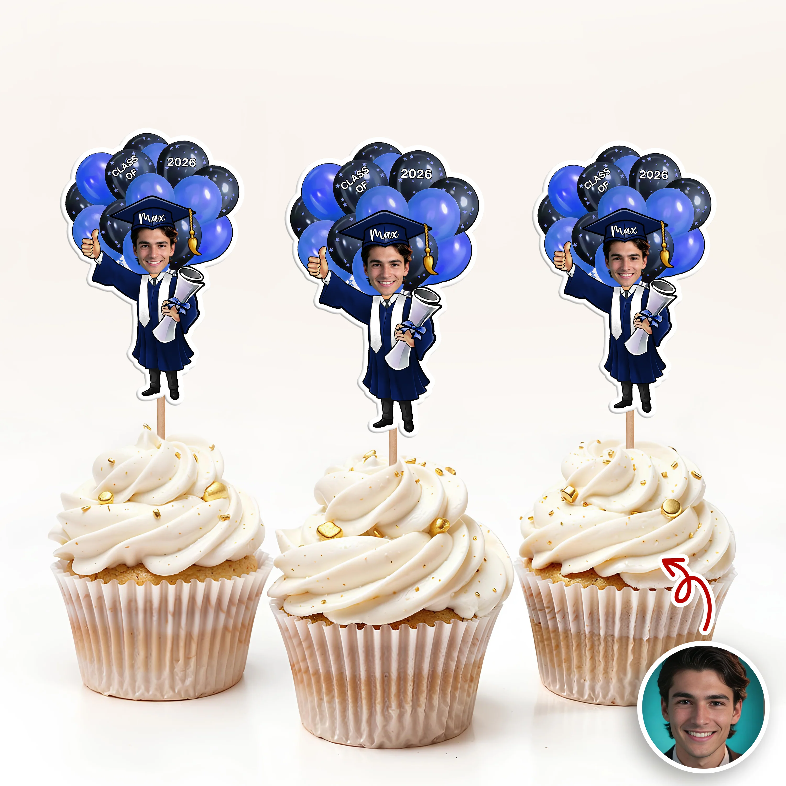 Custom Photo Class of 2026 Balloons Graduation Cupcake Toppers, Personalized Grad Party Decor CH07 910986 - Image 6