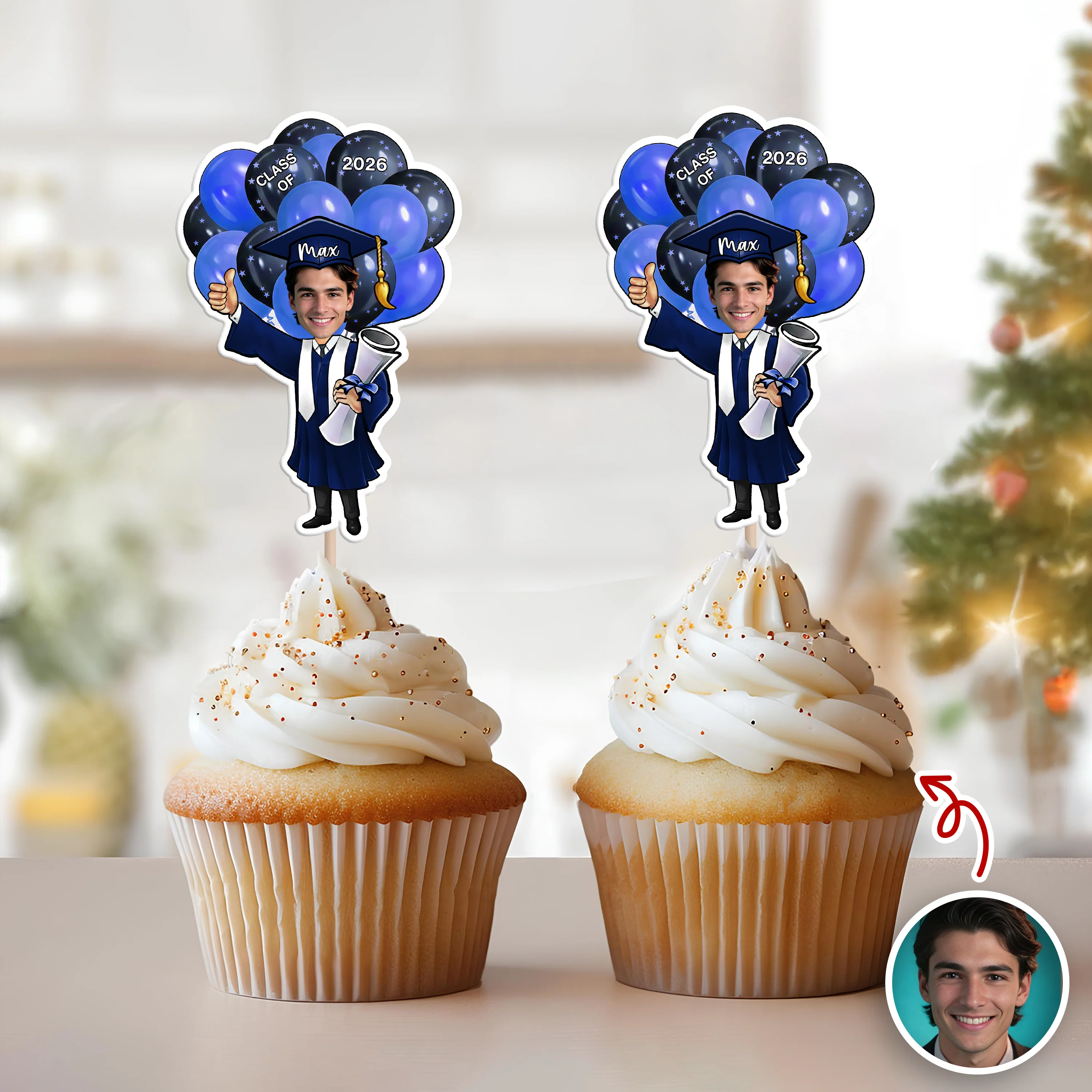 Custom Photo Class of 2026 Balloons Graduation Cupcake Toppers, Personalized Grad Party Decor CH07 910986 - Image 7