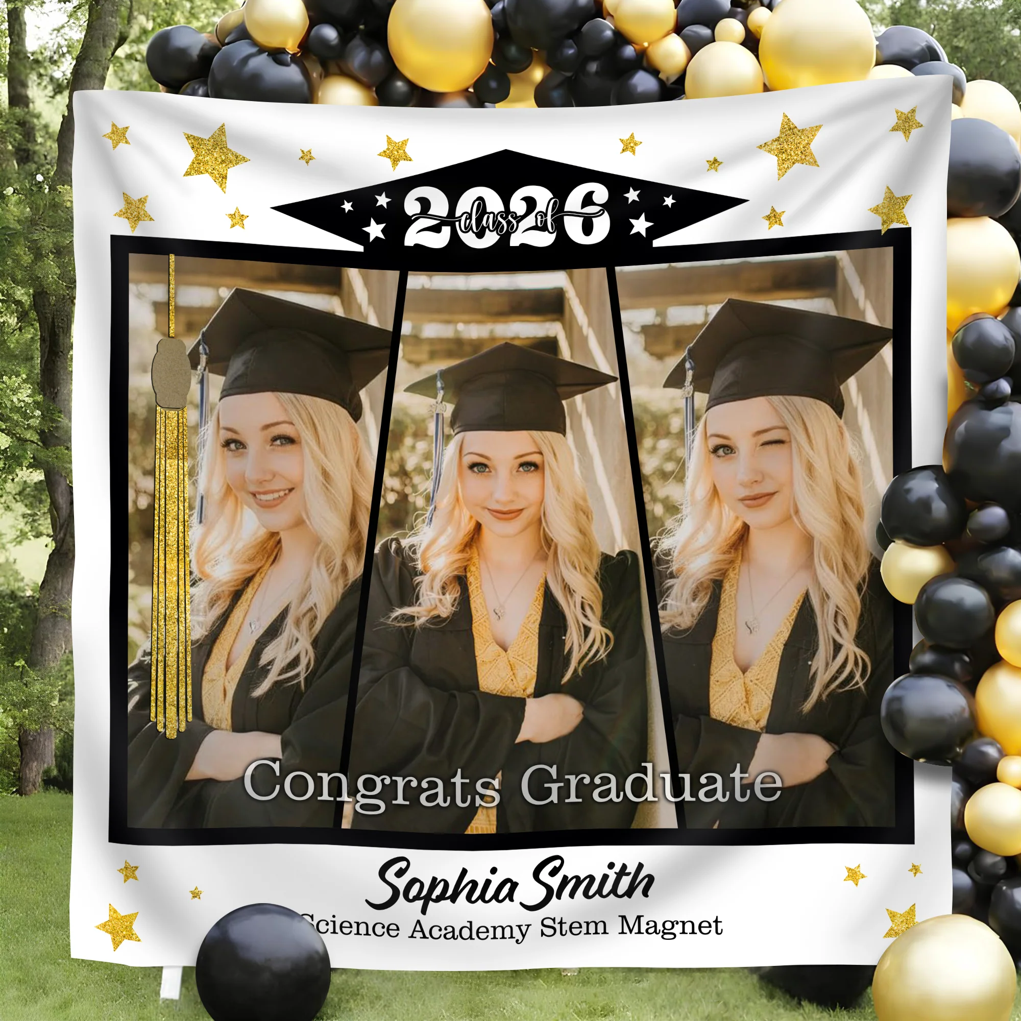 Custom Photo Class of 2026 Glitter Stars Graduation Backdrop, Personalized Congrats Graduate Party Decor LM32 899357 - Image 2