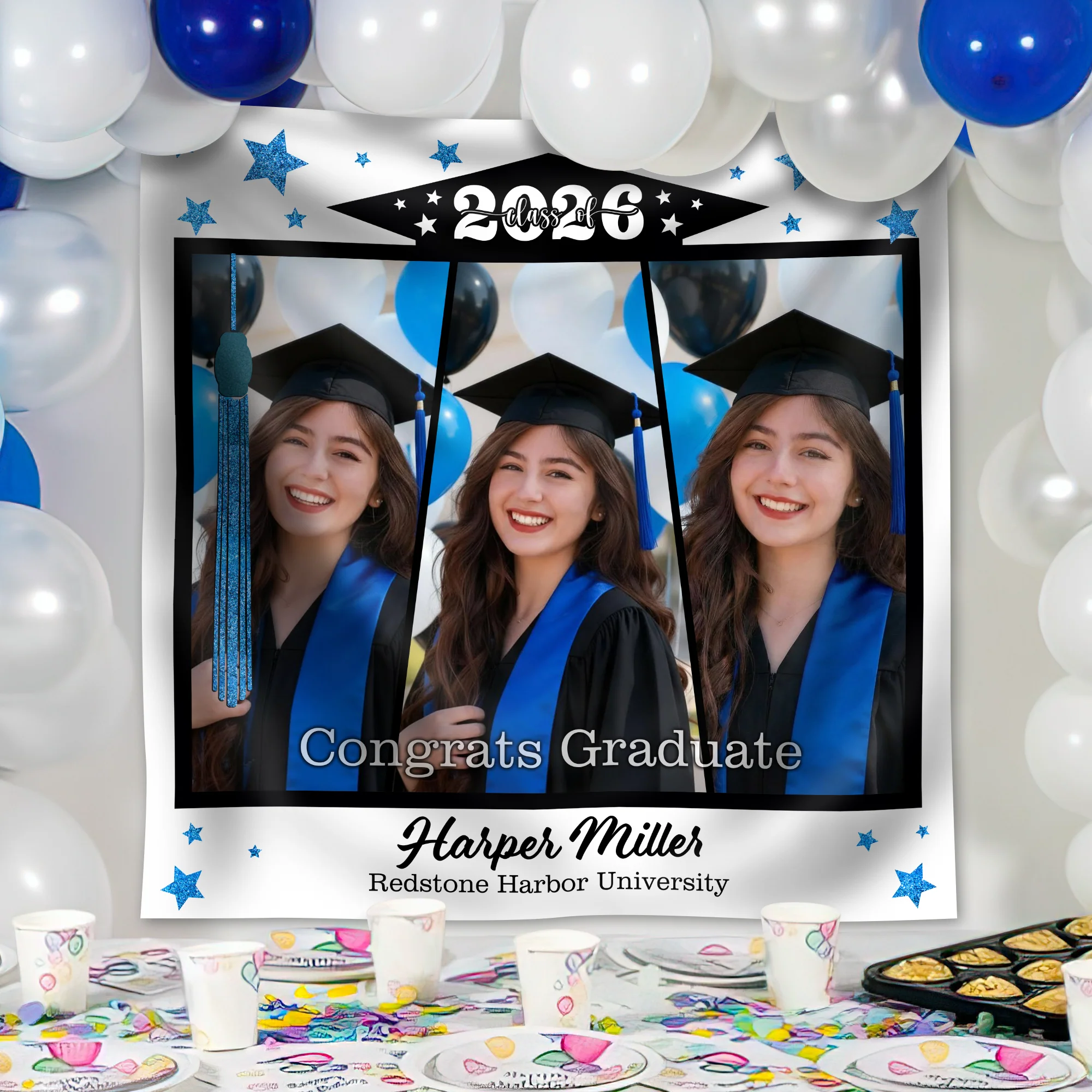 Custom Photo Class of 2026 Glitter Stars Graduation Backdrop, Personalized Congrats Graduate Party Decor LM32 899357 - Image 4