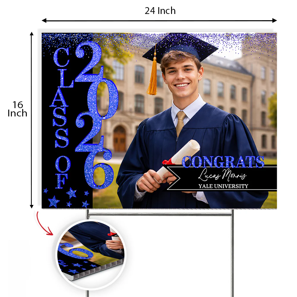 Custom Photo Class of 2026 Glitter Stars Graduation Yard Sign LM32 899361 - Image 6