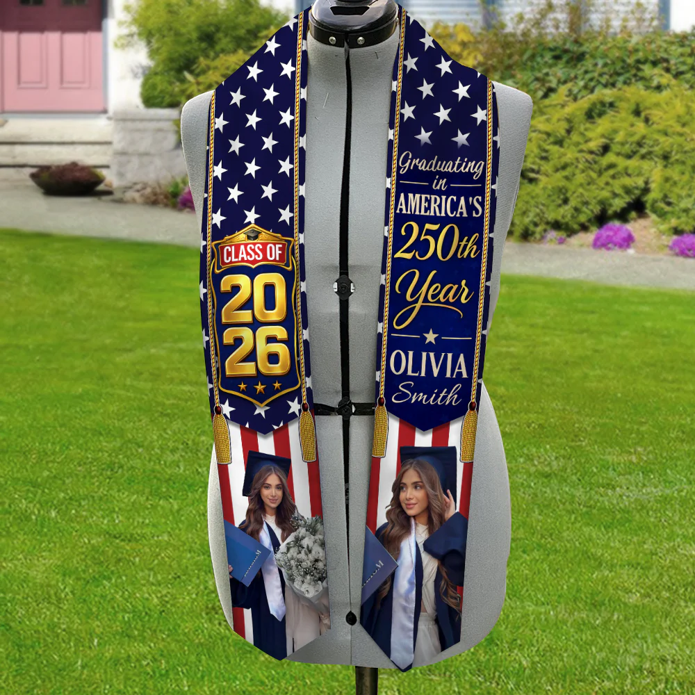 Custom Photo Class of 2026 Graduating in America’s 250th Year Patriotic Graduation Stole TH10 169199 - Image 2