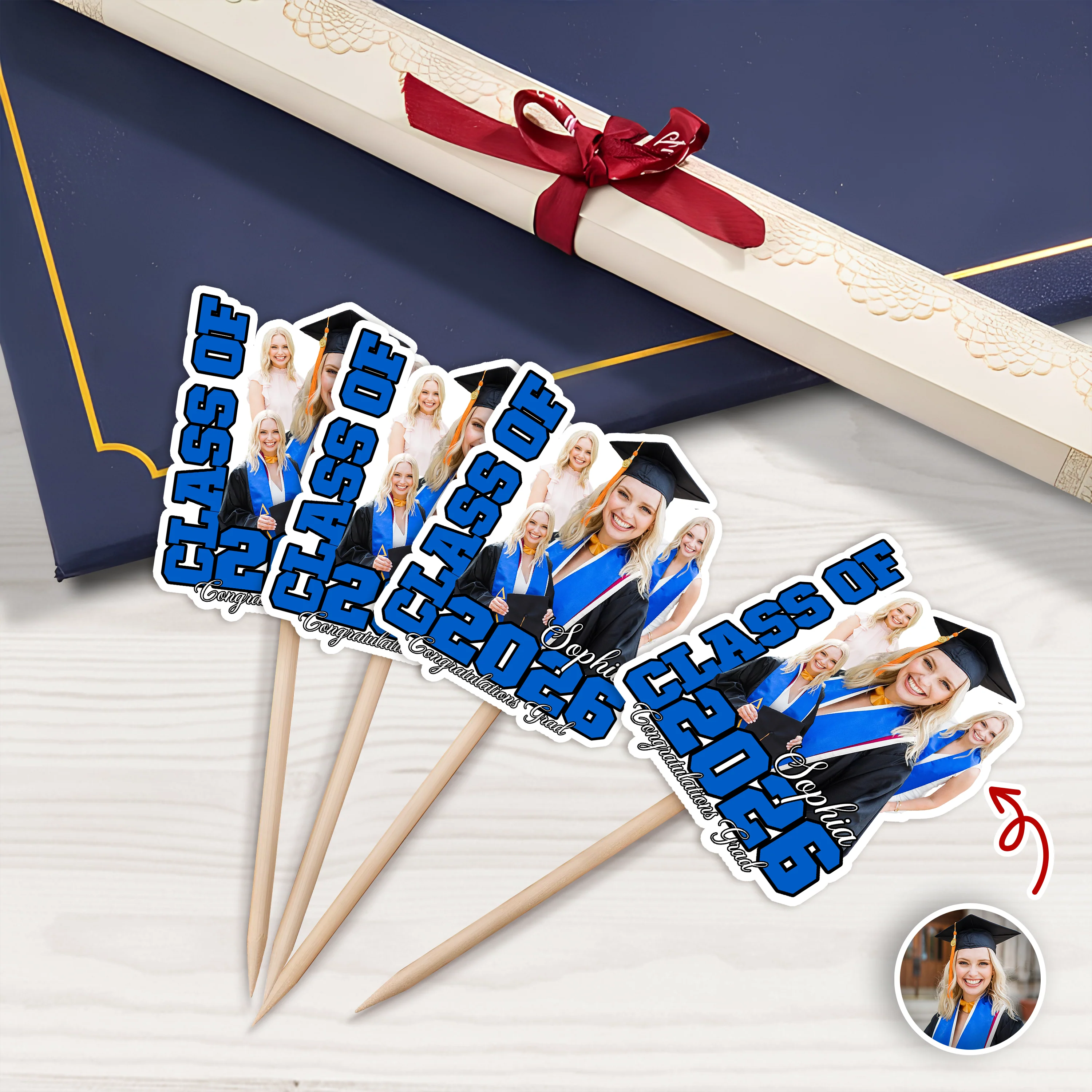 Custom Photo Class Of 2026 Graduation Cupcake Toppers HA75 920044 - Image 2