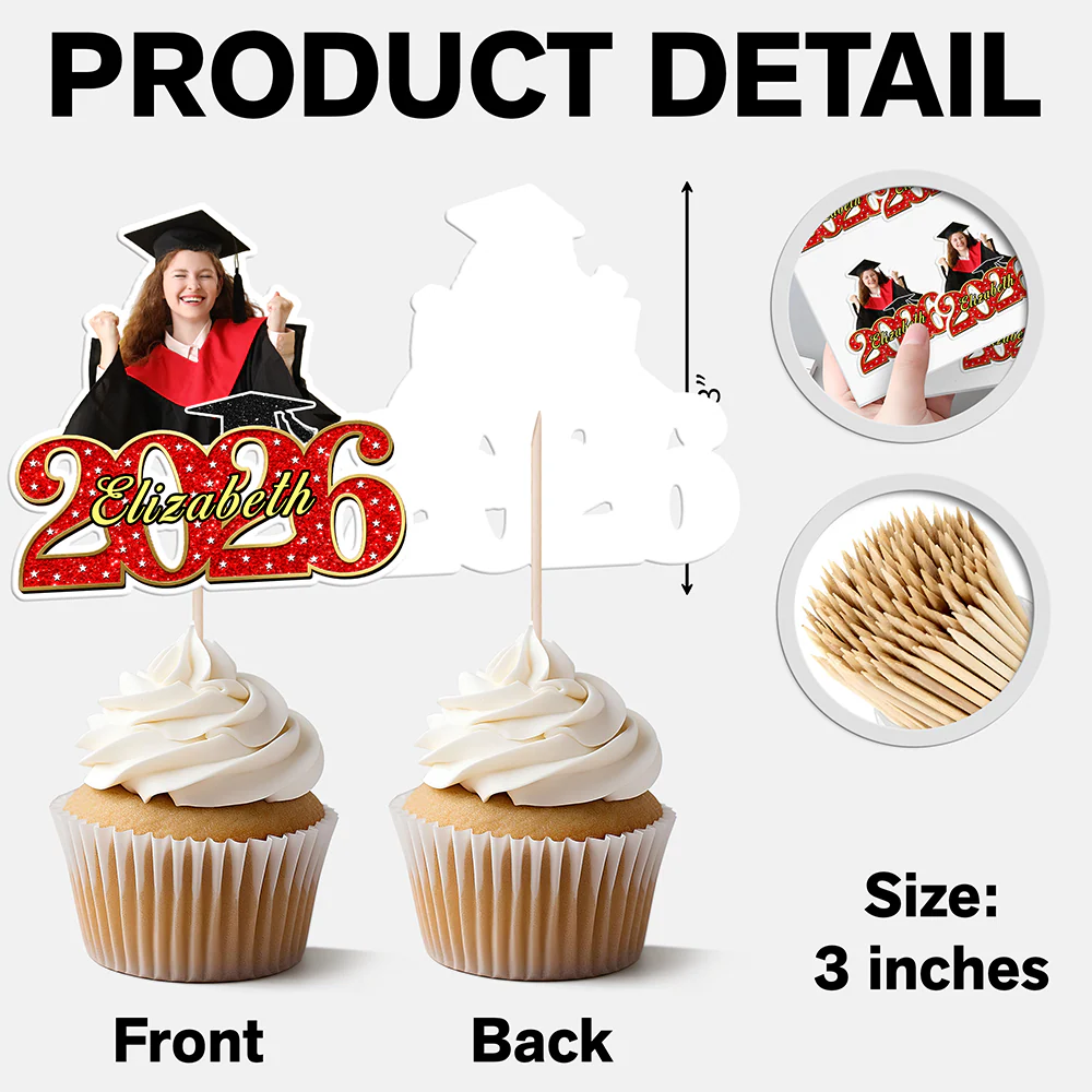 Custom Photo Class of 2026 Graduation Cupcake Toppers, Personalized Grad Party Decor CH07 910696 - Image 3