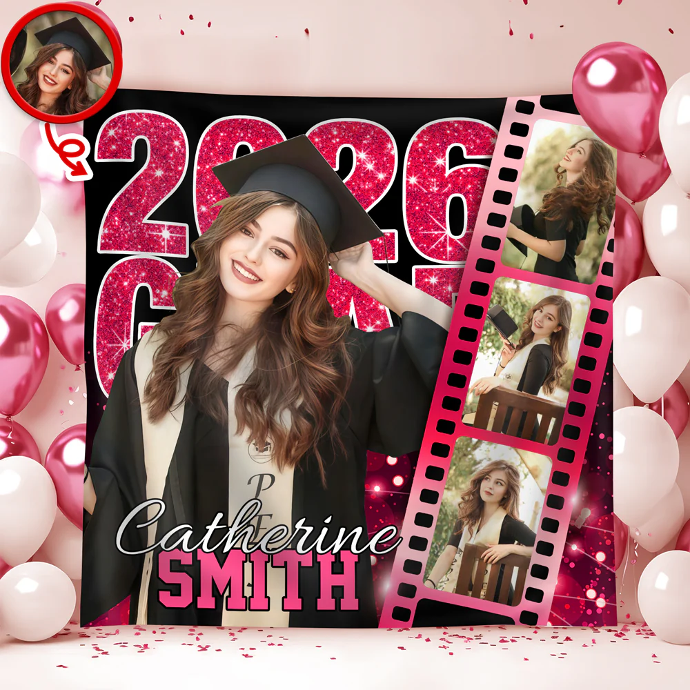 Custom Photo Class of 2026 Graduation Film Strip Glitter Backdrop, Personalized Party Decor LM32 899461